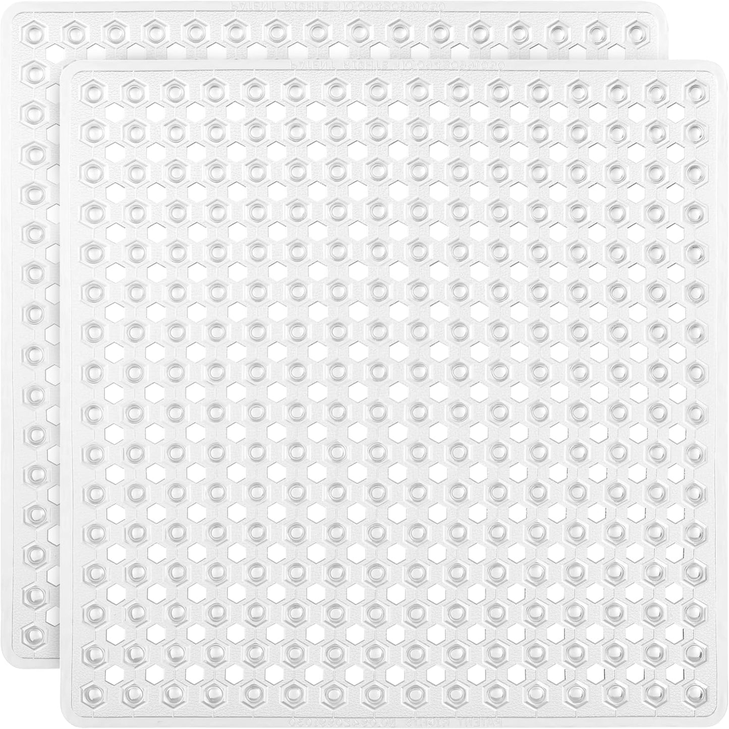 GORILLA GRIP Patented Square Shower Stall Mat, Small Bathtub Floor Mats for Stand Up Showers, Suction Cups and Drainage Holes, Machine Wash, Soft on Feet, Bathroom Accessories 21x21 Inch, 2 Pack Clear