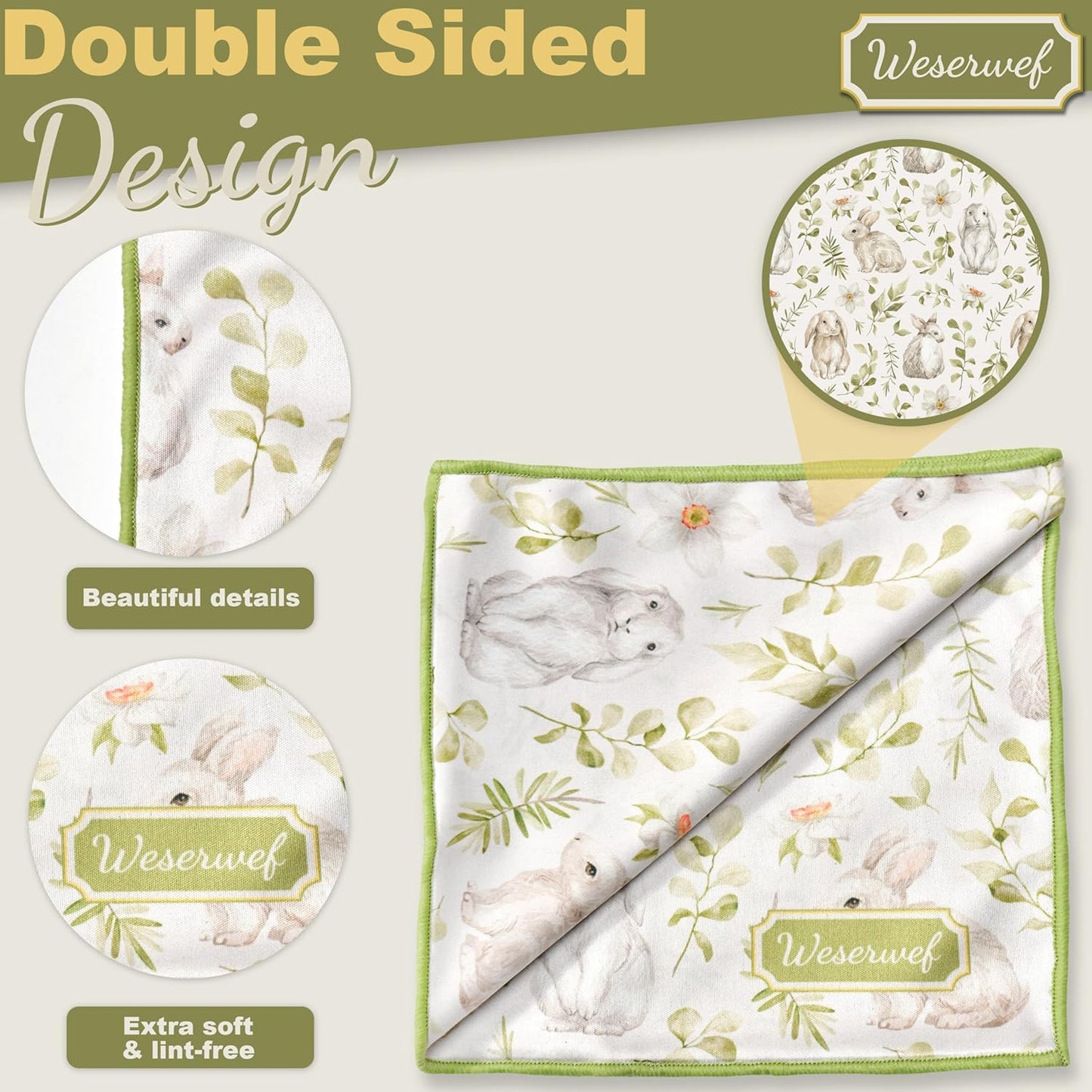 WESERWEF Design Microfiber Glasses Cleaning Cloth – Premium Cleaning Cloth for Eyeglasses, Screens, Tablets, Cameras & Lenses, 12" x 12", Ultra-Soft & Scratch-Free (Rabbits)