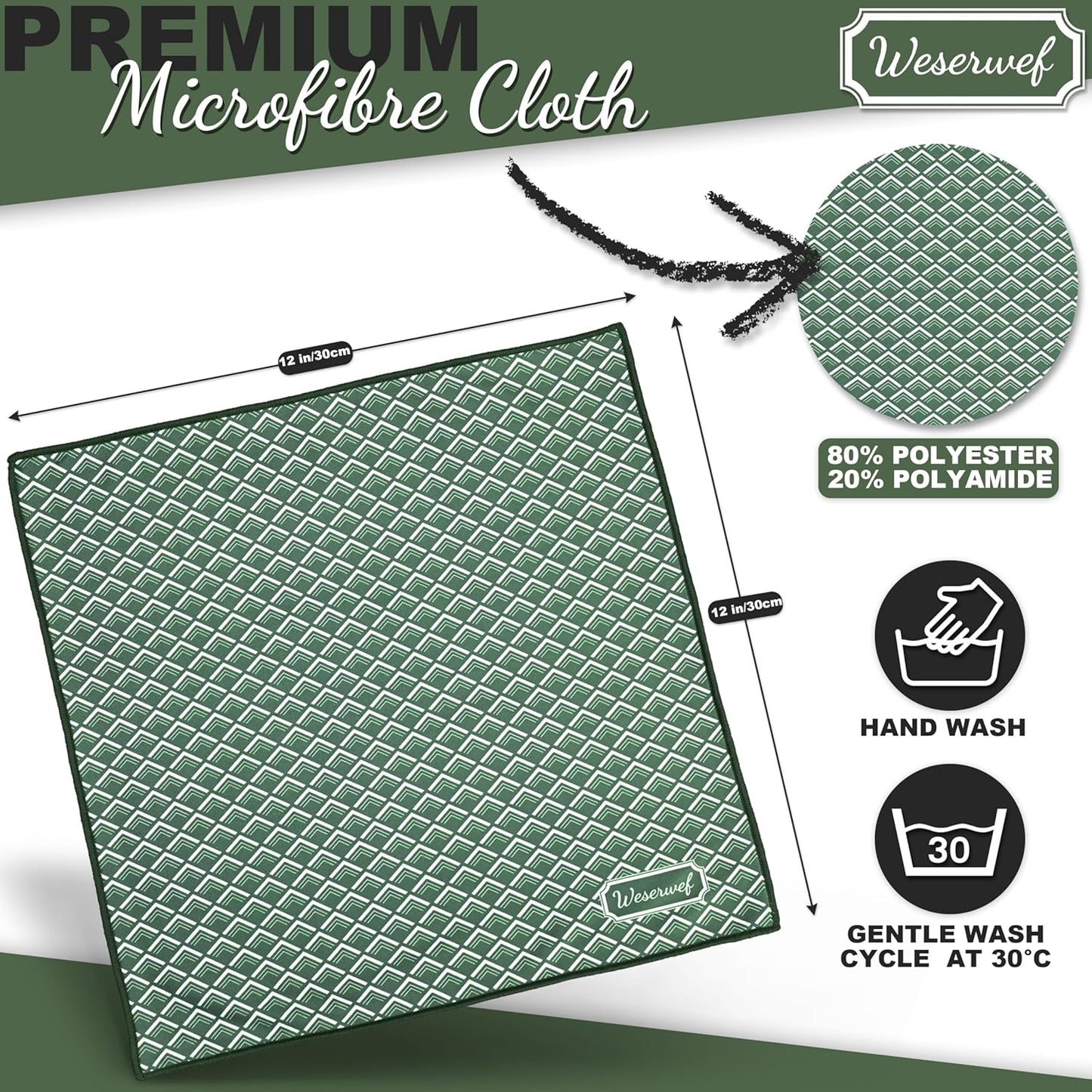 WESERWEF Design Microfiber Glasses Cleaning Cloth – Premium Cleaning Cloth for Eyeglasses, Screens, Tablets, Cameras & Lenses, 12" x 12", Ultra-Soft & Scratch-Free (Wave)