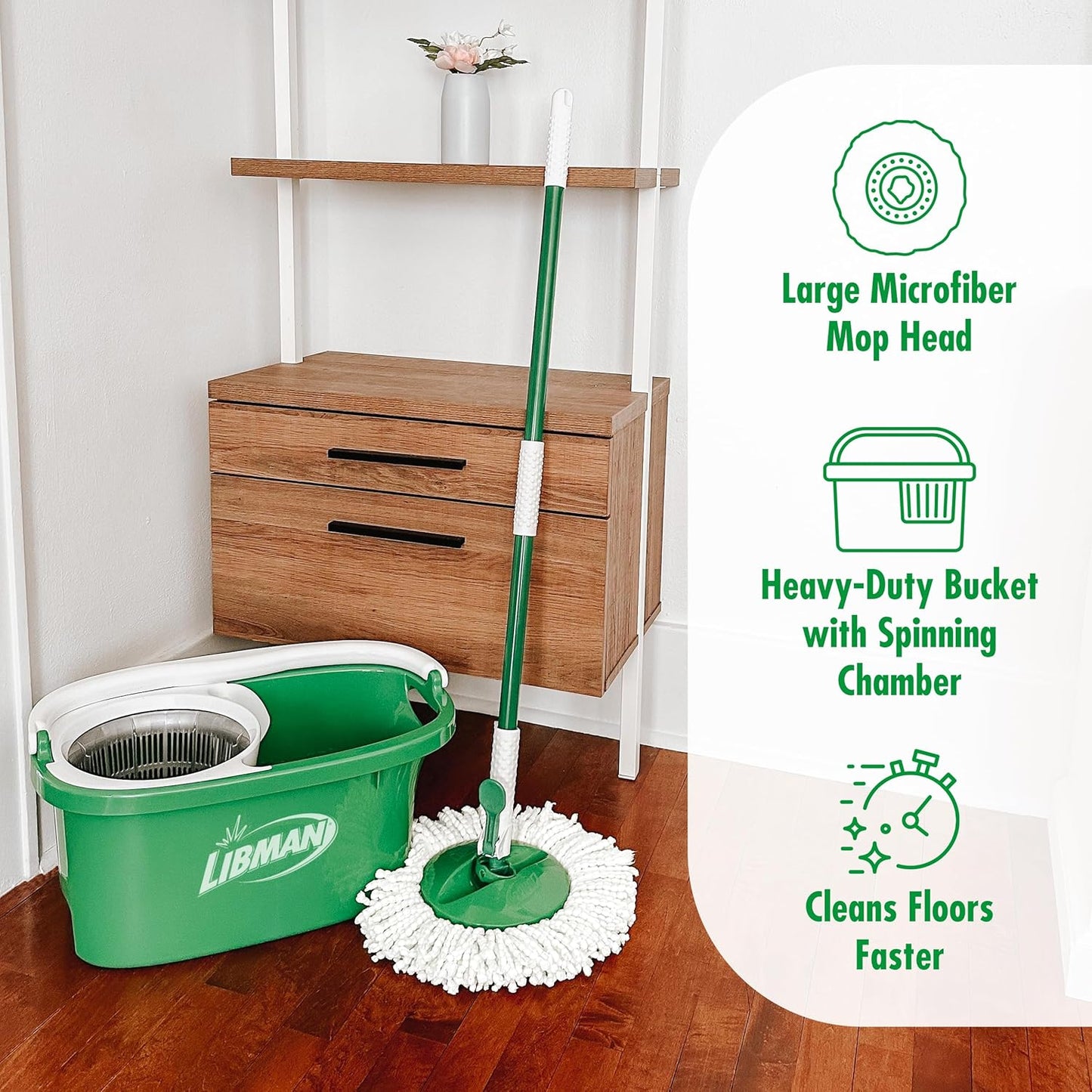 Libman Tornado Spin Mop System | Mop and Bucket with Wringer Set |Mops for Floor Cleaning | 1 Mop Head Included