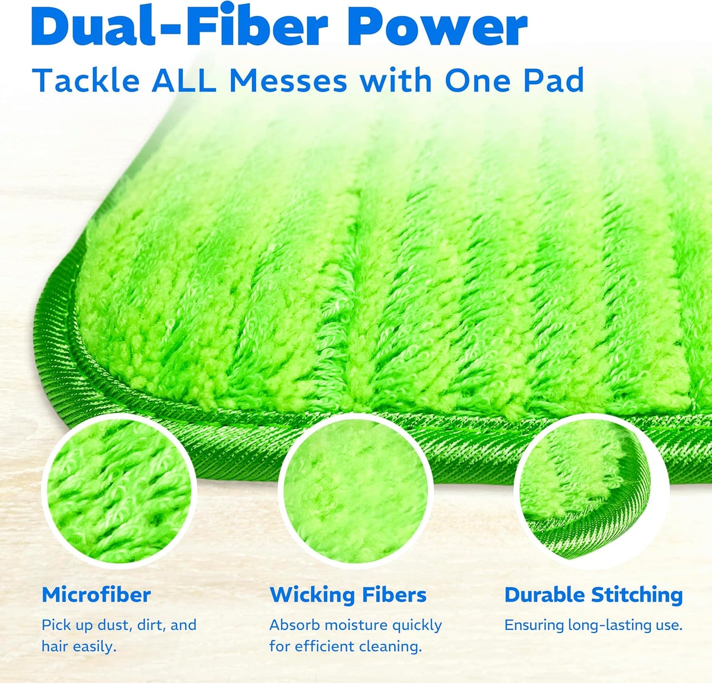 2 Pack Reusable Microfiber Mop Pads, Compatible with Swiffer Sweeper, Machine Washable Cloths, Refills for All Floor Cleaning, Hook and Loop, Wet Dry - 10"- 12"