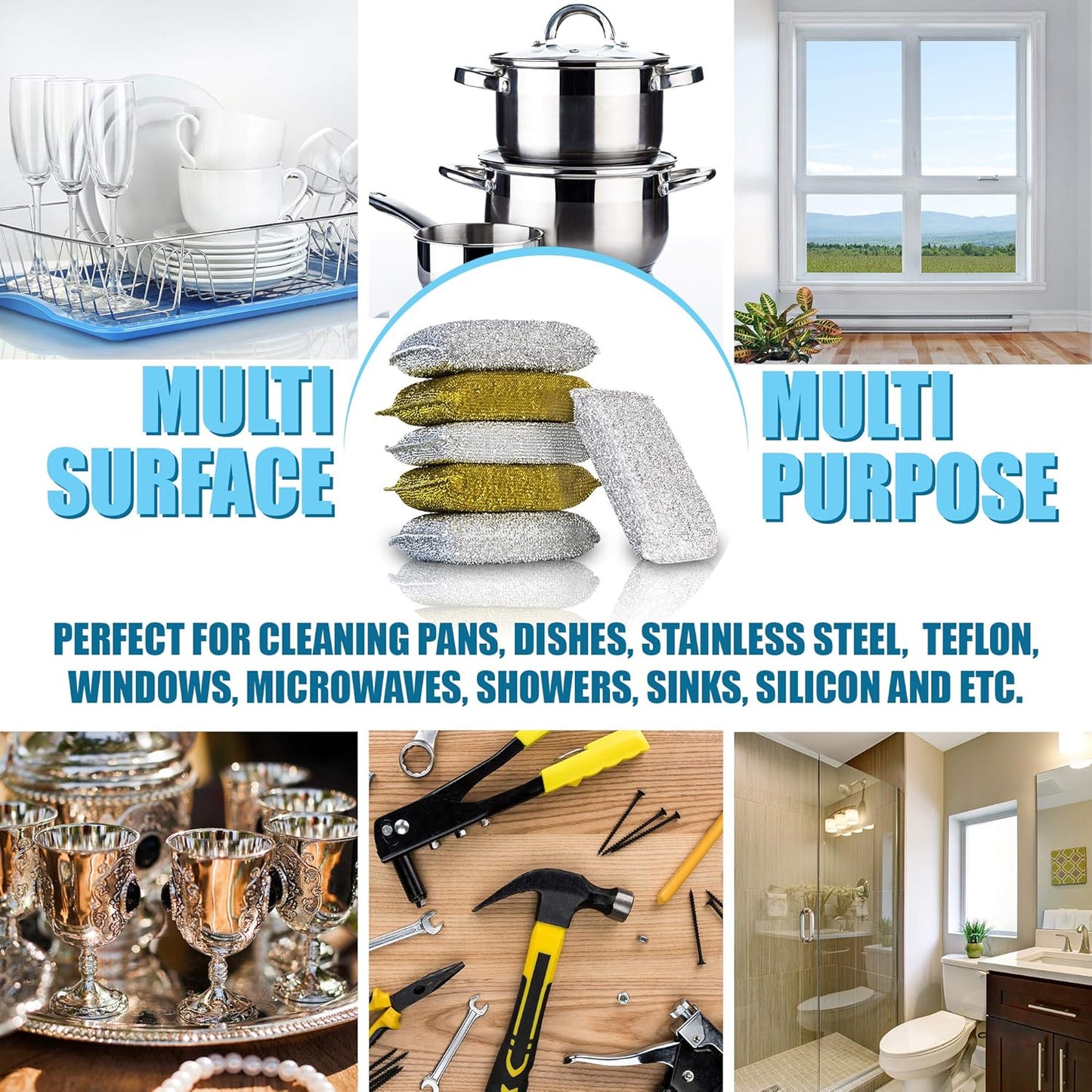 SPONGENATOR Kitchen Scrubbing Sponges - Heavy Duty Non-Scratch Scrubbing Cleaner Sponges in 2 Colors - Multi-Surface Non-Metal Dish Scouring Scrubbers for Fast Cleaning (Gold & Silver, 12)