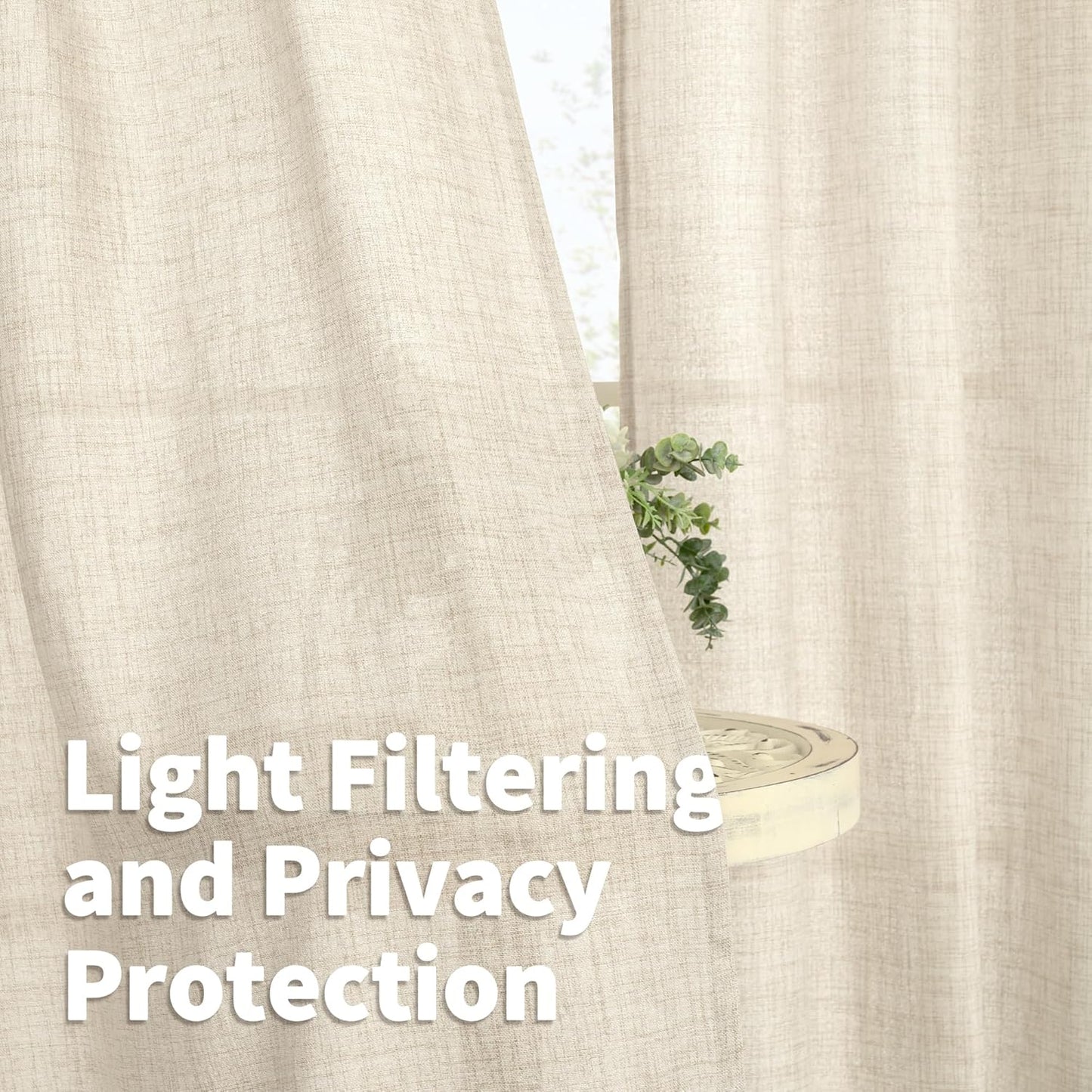 YoungsTex Short Linen Curtains 36 Inch Length for Kitchen Window, Light Filtering Drapes Semi Sheer with Rod Pocket Back Tab for Bathroom Cafe, 2 Panels, 42 X 36 Inch