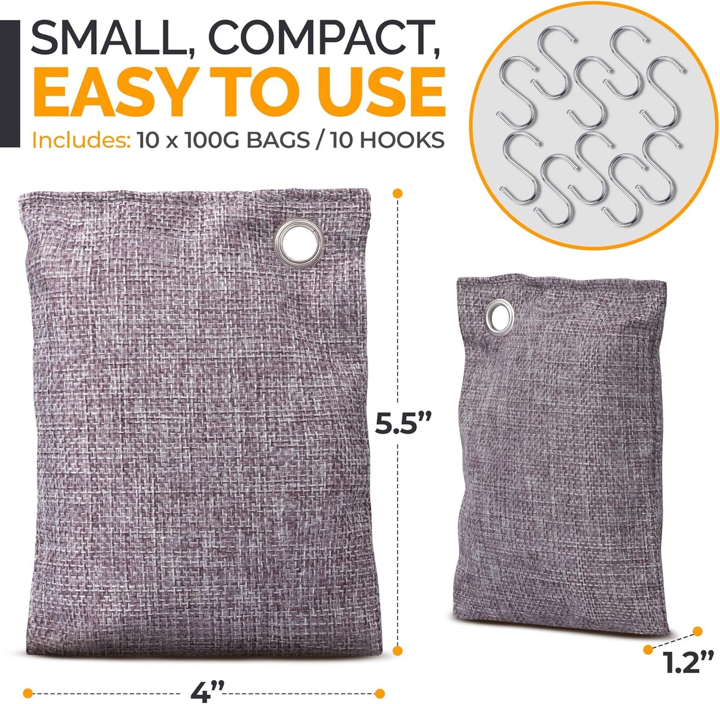 Activated Charcoal Odor Absorber for Strong Odors in Car, Closet, Shoe, Basement. 10 Activated Charcoal Bags Odor Absorbers for Home. Bamboo Charcoals Air Purifying Bag Charcoals Deodorizer Eliminator