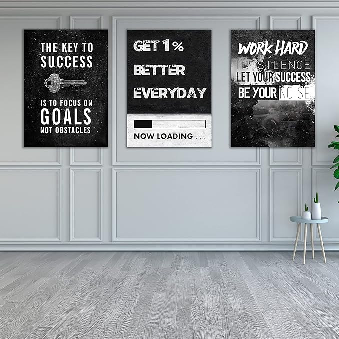 Yetaryy Motivational Poster Inspirational Wall Art 3 Pieces Canvas Painting Lion Artwork for Living Room Office Modern Home Decor Prints Pictures Wall Decor Framed Ready to Hang [72''Wx 36''H]