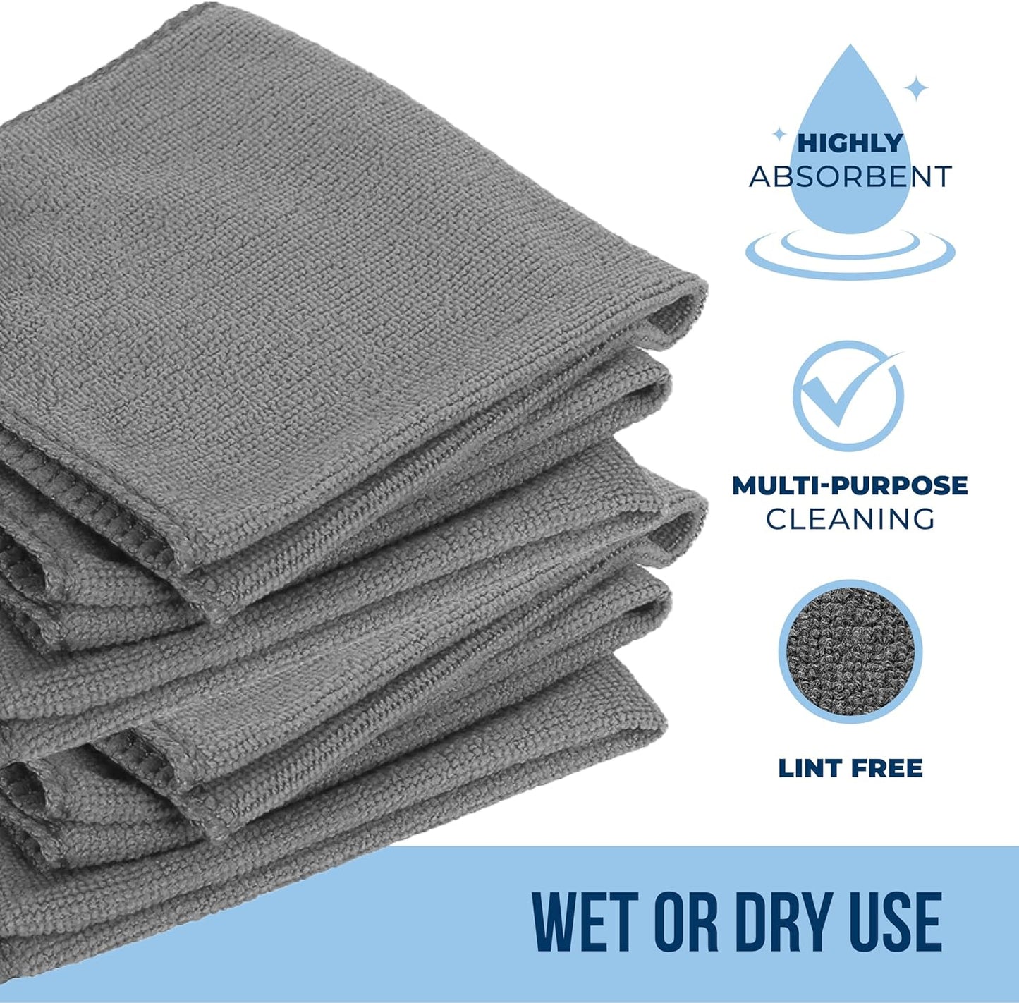 GREEN LIFESTYLE Chamois Cloth Microfiber Cleaning Cloth 12 Pack, Borderless Towels Cleaning, Car Microfiber Towel, Drying Car Wash Towels (11.5" x 11.5", Grey)
