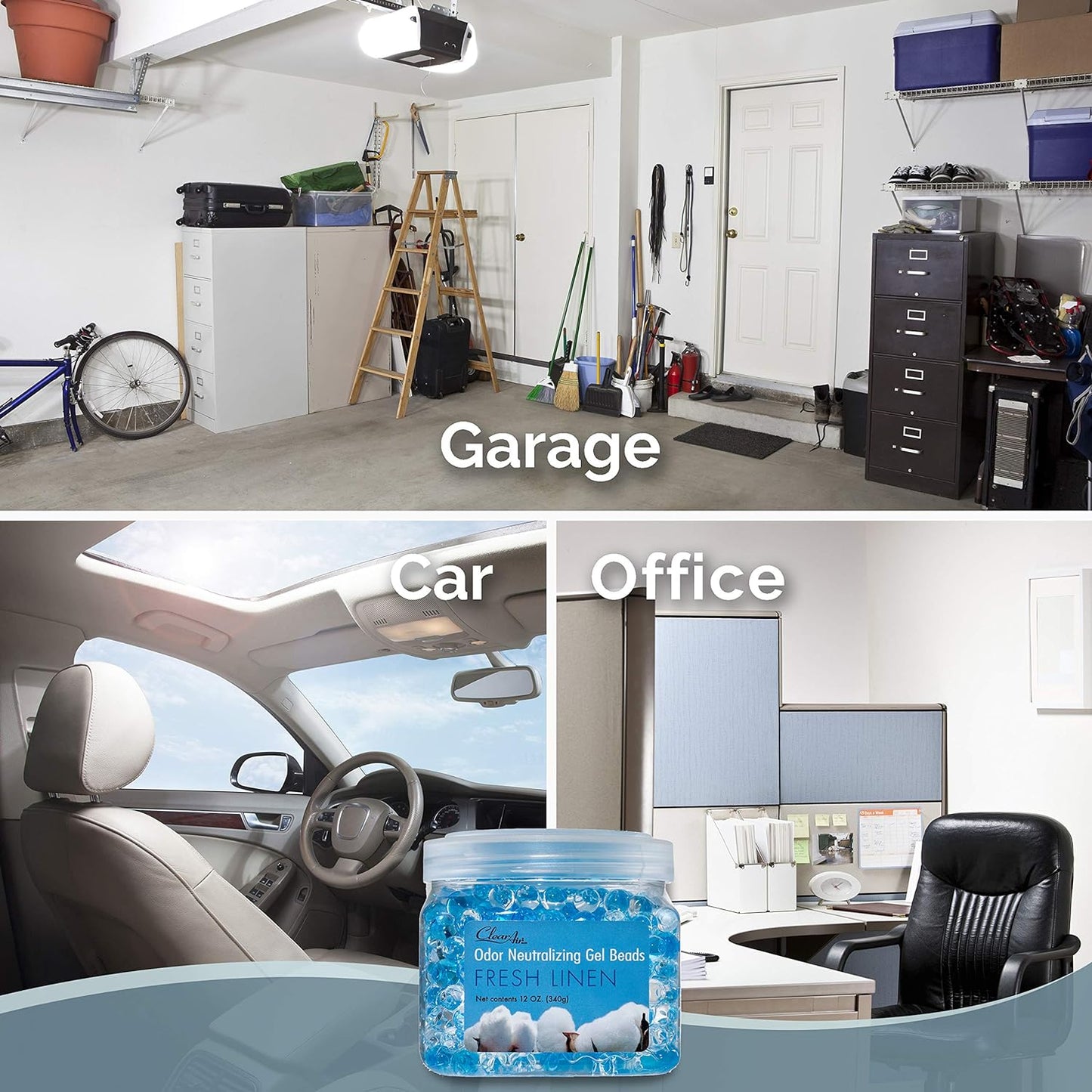 Clear Air Odor Eliminator Gel Beads - 12 oz, Pack of 2 - Air Freshener Made with Essential Oils - Eliminates Odors in Bathrooms, Cars, Boats, RVs & Pet Areas - Fresh Linen Scent