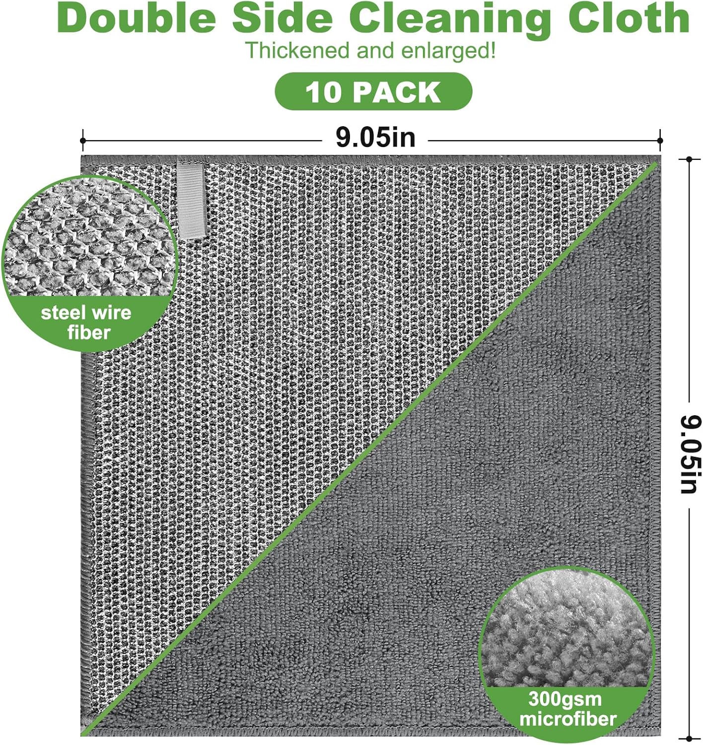10 Counts Multipurpose Wire Dishwashing Rag,Non Scratch Wire Dishcloth,Microfiber Miracle Cleaning Cloth with Mesh,Dual-Sided Steel Mesh Cloth for Pot,Metal Scrubber for Washing Dishes,Grey