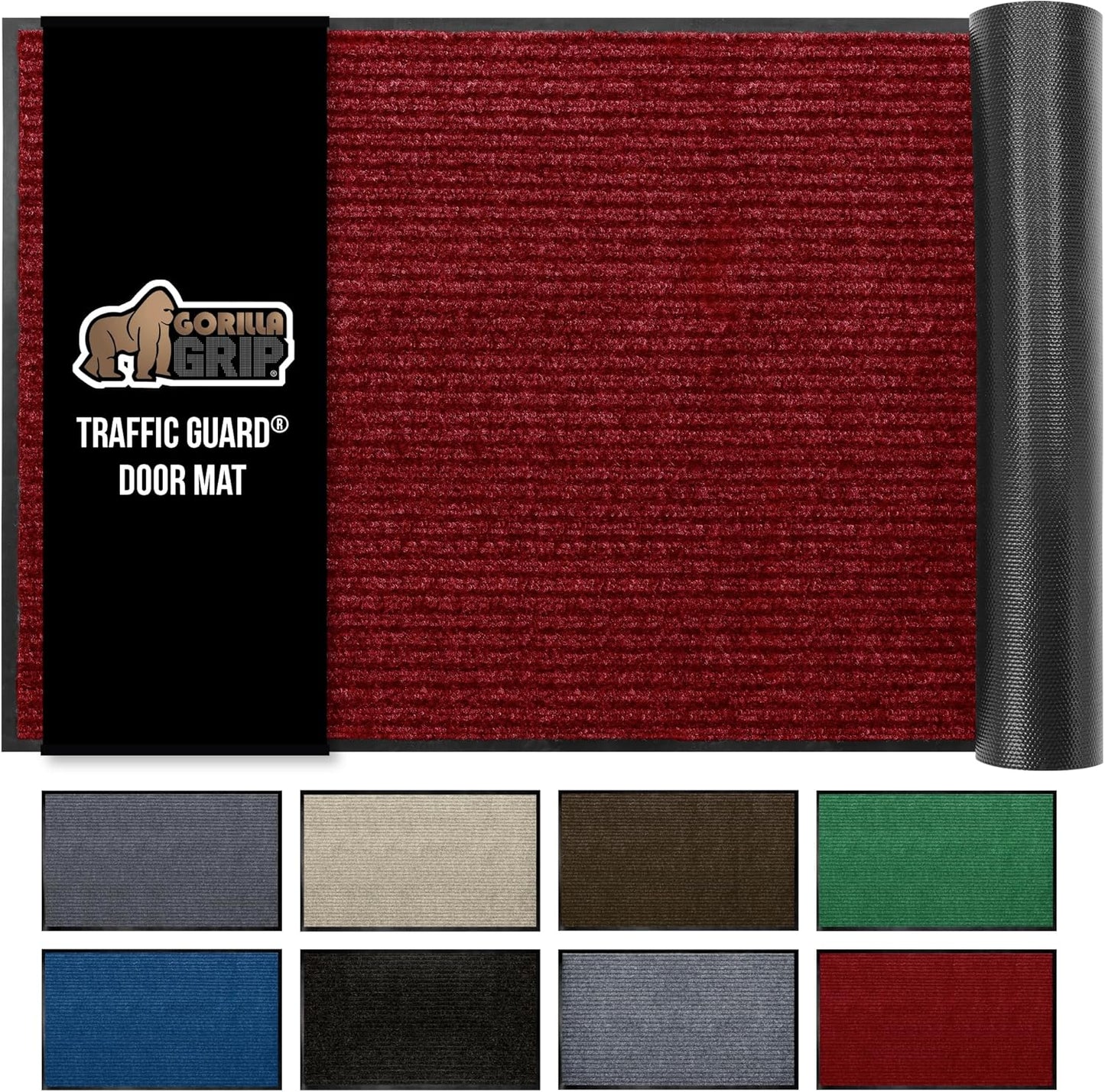 GORILLA GRIP Traffic Guard Door Mat, 60x36, Heavy Duty Welcome Mats, Commercial Office Space Doormat, Waterproof, Fade Resistant, Strong Rubber Backing, Low Profile, Shoe and Boot Scraper, Red