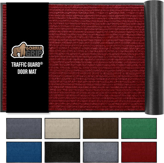 GORILLA GRIP Traffic Guard Door Mat, 59x24, Heavy Duty Welcome Mats, Commercial Office Space Doormat, Waterproof, Fade Resistant, Strong Rubber Backing, Low Profile, Shoe and Boot Scraper, Red