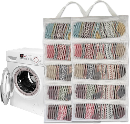 Mesh laundry bags for washing machine, can wash 10 pairs of socks, maintain shape, keep one pair,Laundry room organization suitable for socks and small items, 2pcs (Large)