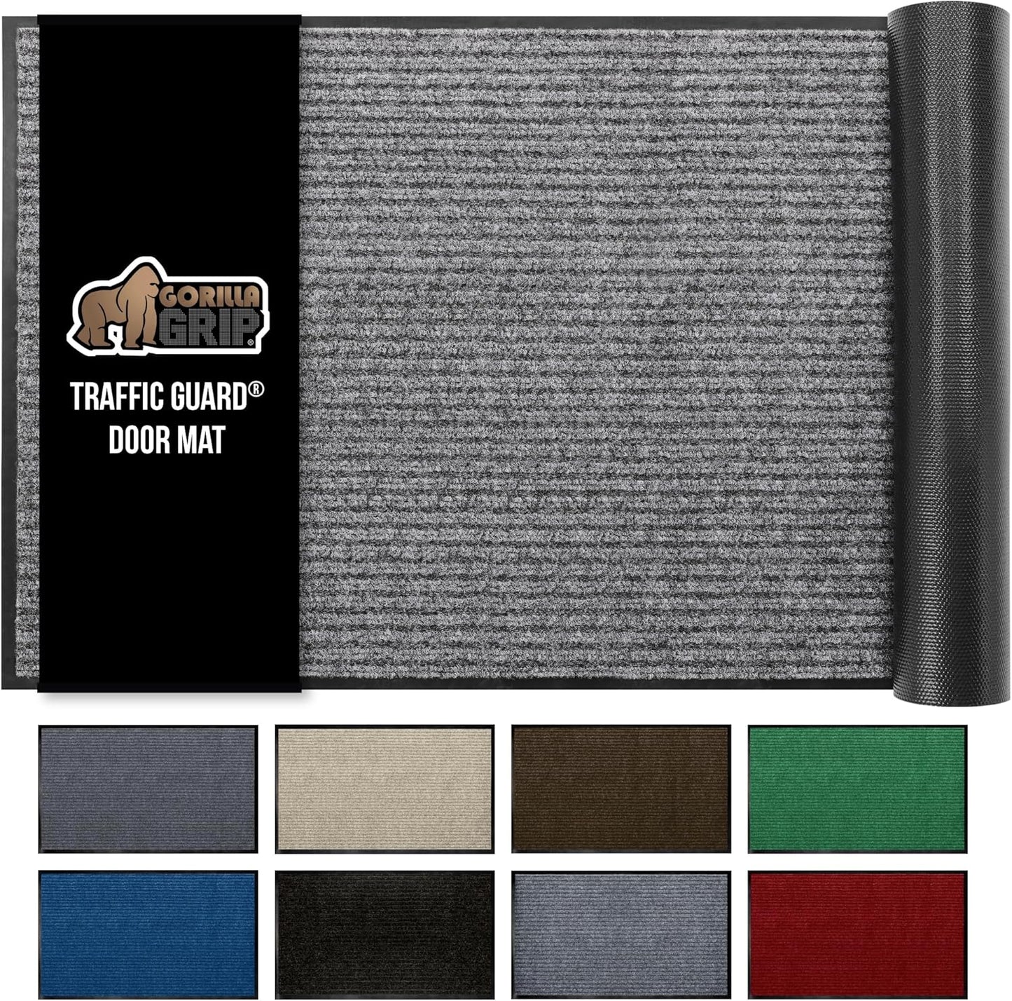 GORILLA GRIP Traffic Guard Door Mat, Heavy Duty Welcome Mats, Commercial Office Space Doormat, Waterproof, Fade Resistant, Strong Rubber Backing, Low Profile, Shoe and Boot Scraper, 29x17, Light Gray