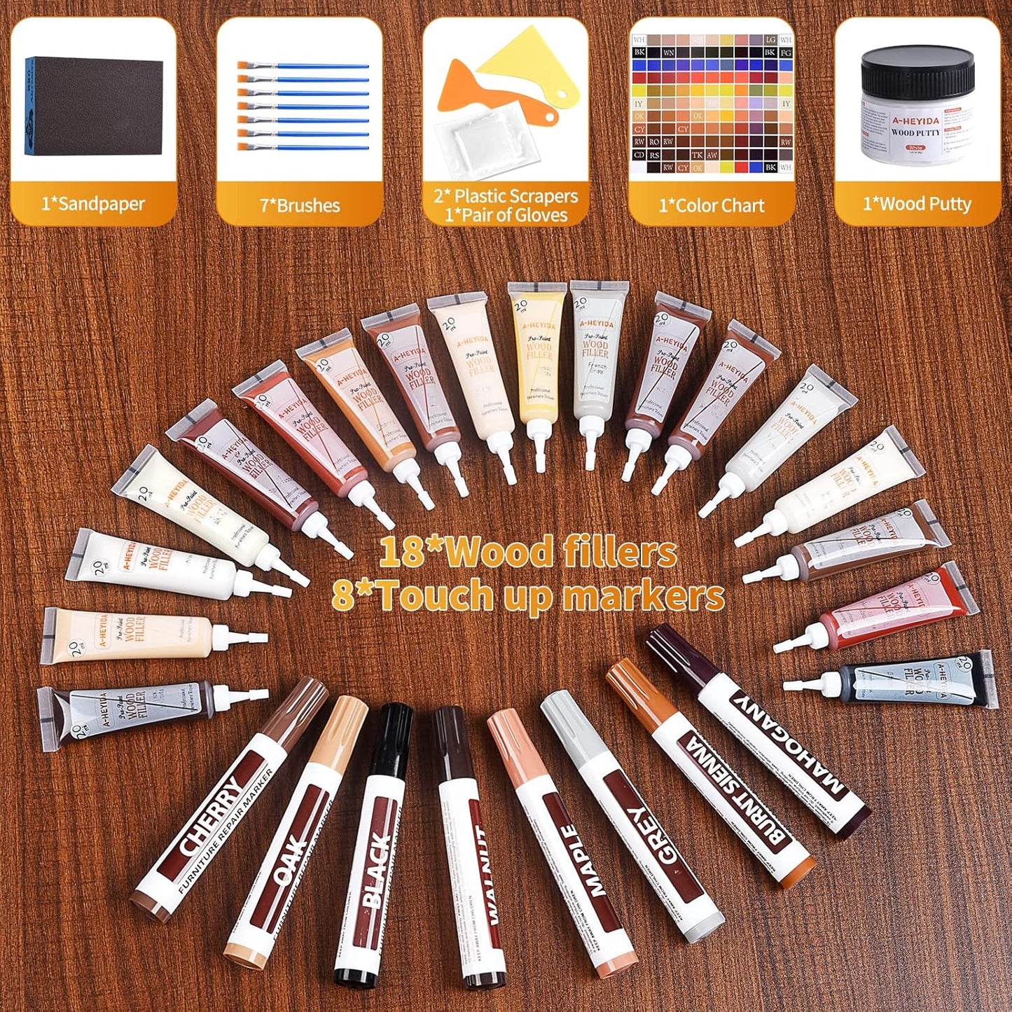 Wood Floor Scratch Repair - Set of 39 - Hardwood Floor Repair Kit Wood Filler Putty, Wood Markers Furniture Repair Kit Touch Up Pens for Scratch Stain Hole, Restore Laminate Vinyl Veneer Cabinet