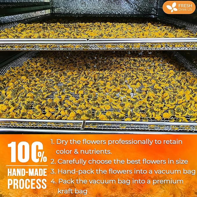 FreshDrinkUS, Premium 5oz Chrysanthemum Flowers, 100% Natural & Pure Chrysanthemum Flower Dried, Chrysanthemum Herbal Tea, No Additives, No Caffeine, Vegan