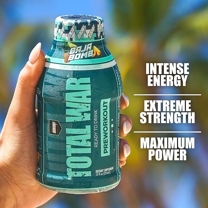 REDCON1 Total War Ready to Drink Preworkout, Sour Gummy Bear - 350mg of Fast Acting RTD Caffeine - Beta Alanine + Citrulline Malate for Increased Pump - Keto Friendly Workout Drink (12 Servings)