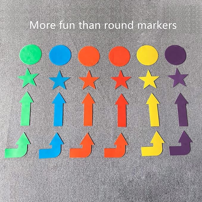 12pcs Colorful Star Arrow Spot Marker Non-Slip Directional Carpet Marker for Training Agility, Kids Classroom Activity, Gym, Sport, Home (Star)