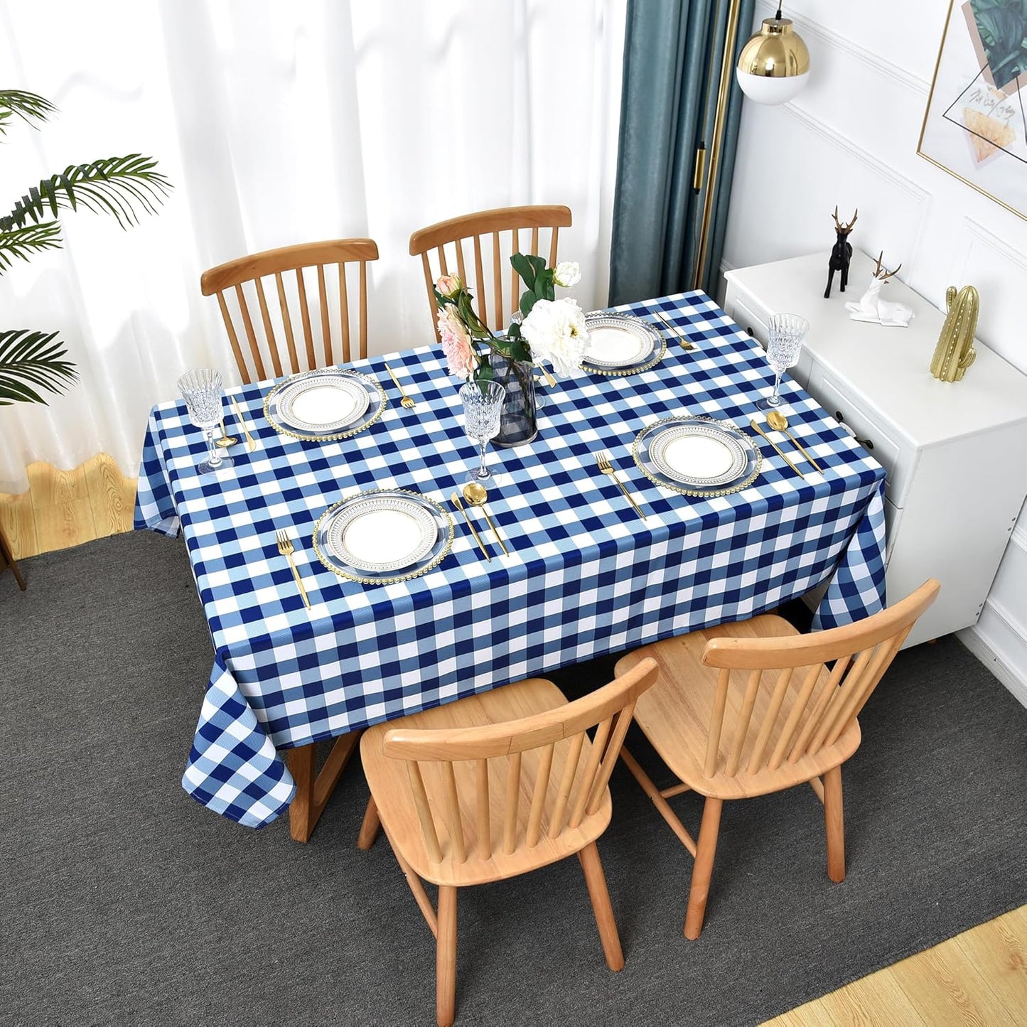 Water-Proof Plaid Tablecloth 58x144 inch for Rectangular Tables - Wrinkle Proof Printing Striped Table Cloth - Durable Kitchen & Table Linens for Banquet Dinner Home Patio