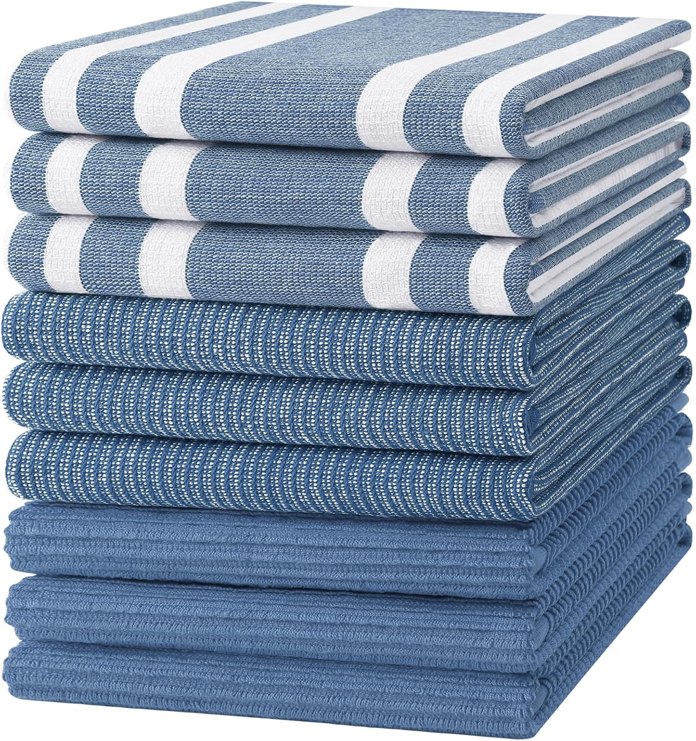 Homaxy Premium Kitchen Towels(18”x 28”, 9 Pack), Large Cotton 380 GSM Kitchen Hand Towels, Soft and Absorbent Terry Dish Towels, Multipurpose Tea Towel Set with Hanging Loop, Navy Blue