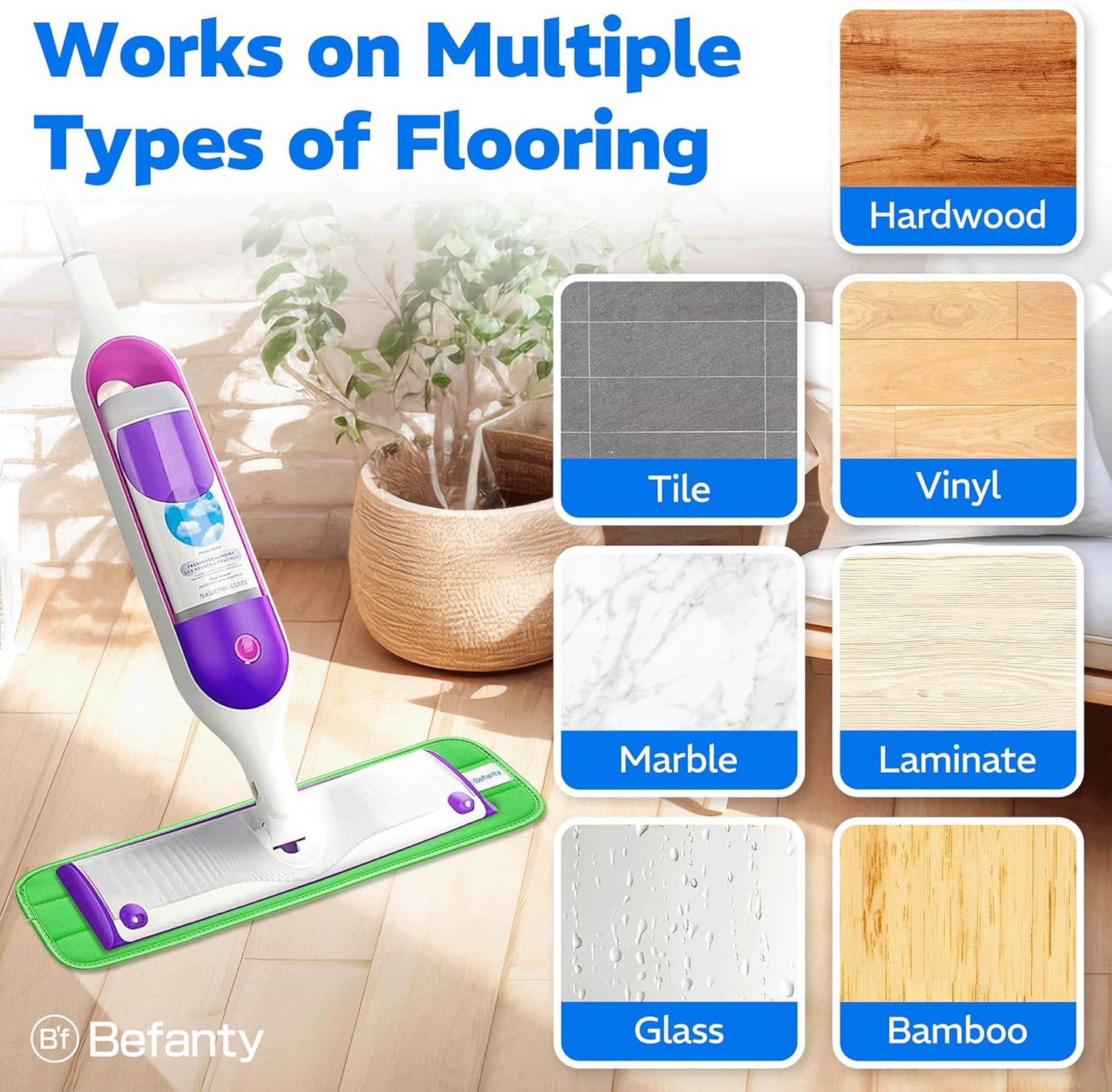 3 Pack Reusable Microfiber Mop Pads, Compatible with Swiffer PowerMop and Bona Mop, Machine Washable Cloths, Scraper Included, Refills for All Floor Cleaning, Wet Dry - 16"- 18"