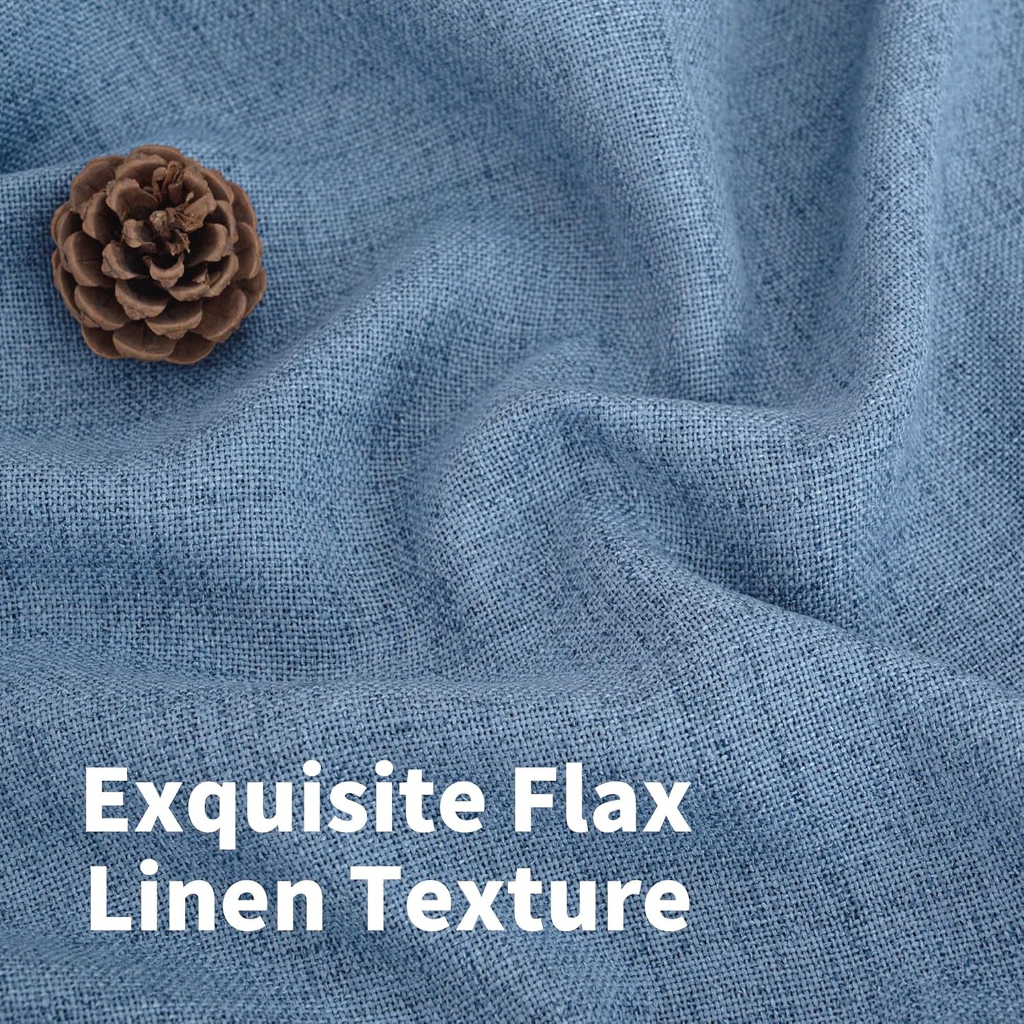 YoungsTex Denim Blue Linen Curtains 36 Inches Long for Bathroom Window, Small Drapes Light Filtering with Rod Pocket Back Tab Ocean Style for Kitchen Cafe Windows, 2 Panels, 42 X 36 Inch