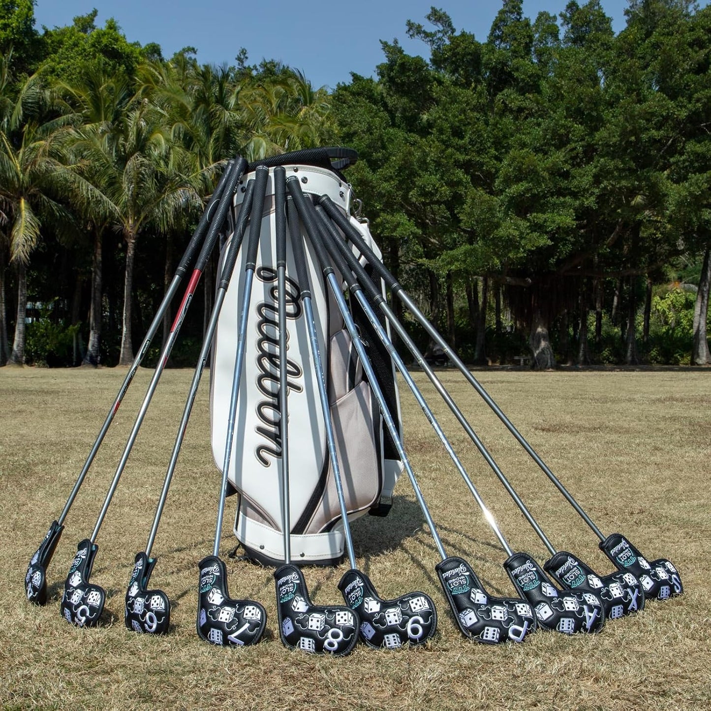 Golf Iron Covers Lucky 777 Golf Iron Headcover 10pcs Synthetic Leather Golf Clubs Iron Covers for Golf Clubs Head Covers for Irons with Magic Tape Fit All Brands