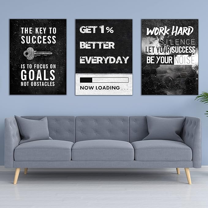 Yetaryy Motivational Poster Inspirational Wall Art 3 Pieces Canvas Painting Lion Artwork for Living Room Office Modern Home Decor Prints Pictures Wall Decor Framed Ready to Hang [36''Wx 16''H]