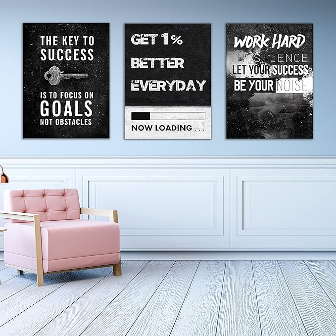 Yetaryy Motivational Poster Inspirational Wall Art 3 Pieces Canvas Painting Lion Artwork for Living Room Office Modern Home Decor Prints Pictures Wall Decor Framed Ready to Hang [36''Wx 16''H]