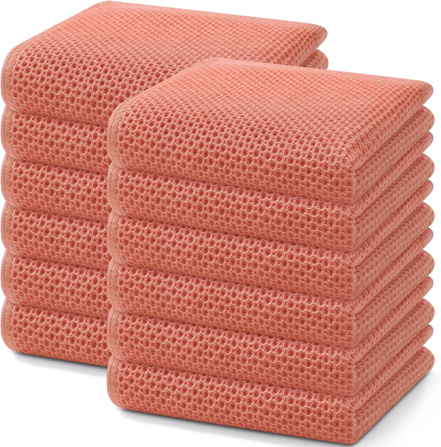 Homaxy 100% Cotton Waffle Weave Kitchen Dish Towels, Ultra Soft Absorbent Quick Drying Cleaning Towel, 13 x 28 Inches, 12-Pack, Coral