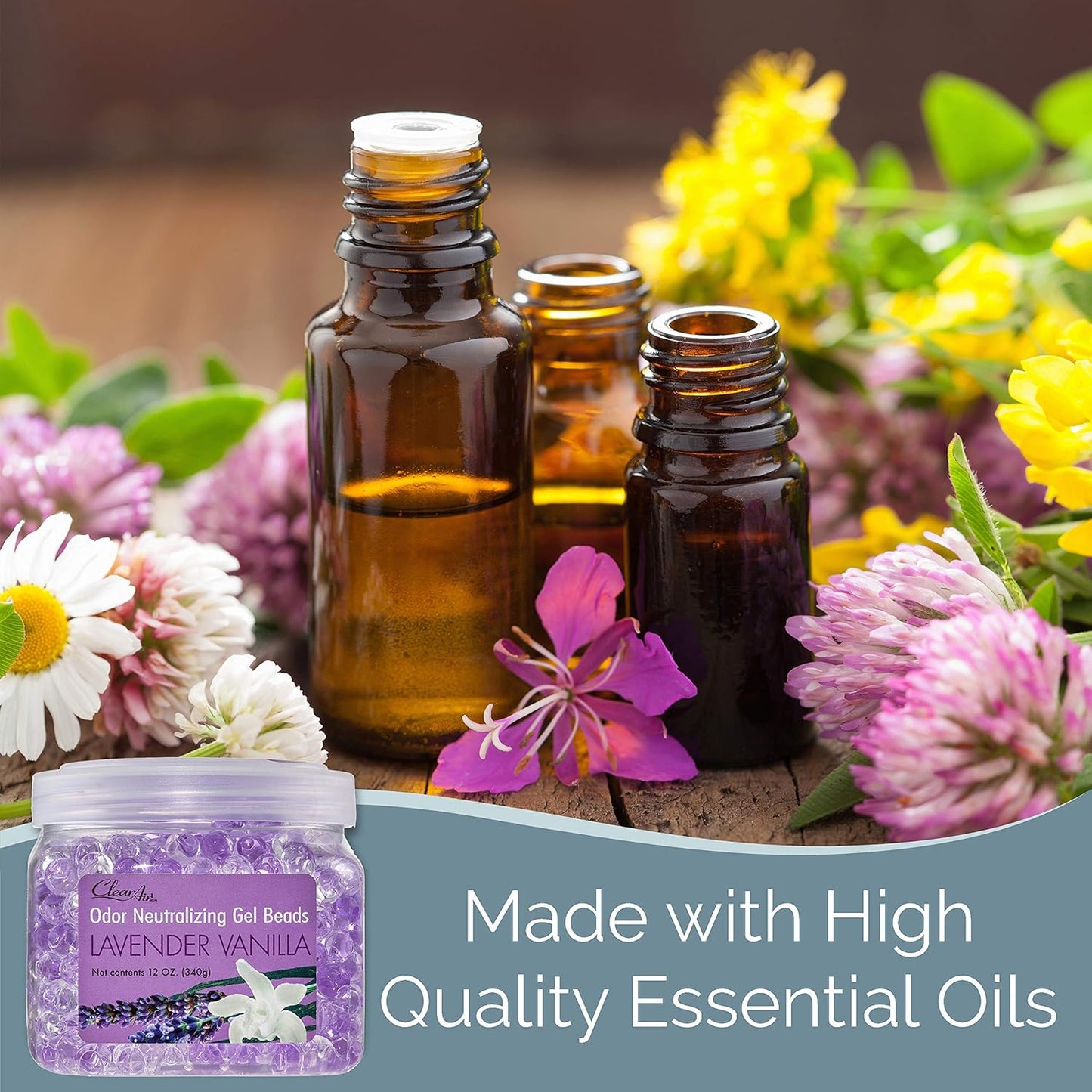 Clear Air Odor Eliminator Gel Beads - 12 oz, Pack of 2 - Air Freshener Made with Essential Oils - Eliminates Odors in Bathrooms, Cars, Boats, RVs & Pet Areas - Lavender Vanilla Scent