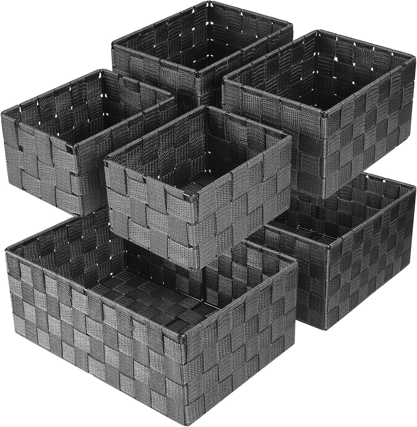 Woven Storage Baskets, Storage Bins, Cube Basket Container Baskets Storage Boxes Organizers for Clothes /Shelves/ Closet, Set of 6 (Grey)