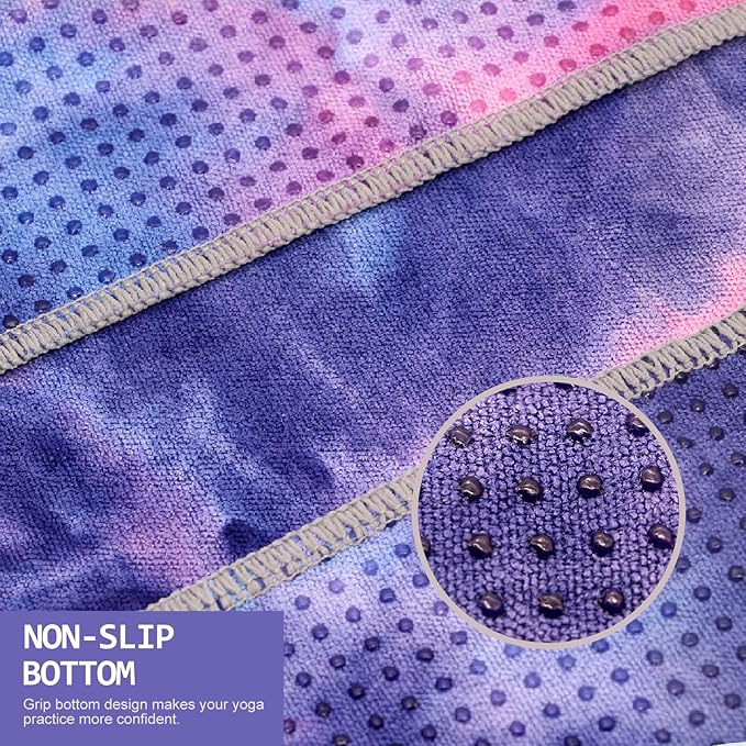 Eunzel 2 Pack Yoga Towel,Hot Yoga Mat Towel with Grip Dots Sweat Absorbent Non-Slip for Hot Yoga, Pilates and Workout 24" x72，Purple & Blue (2 Pack)