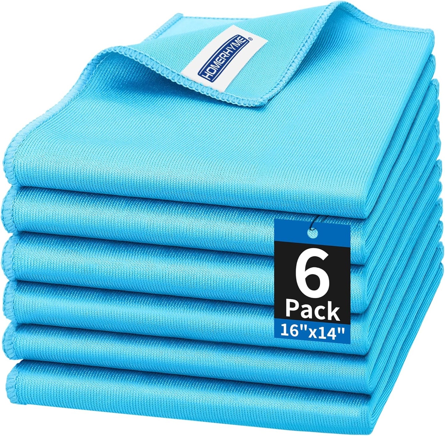 HOMERHYME Microfiber Glass Cleaning Cloth, 6 Pack Window Glass Cleaning Rags, Reusable Lint-Free Streak Free Polishing Cloth Wipes for Stainless Steel, Eyeglasses, Mirrors, Screens & Lenses,16"x14"