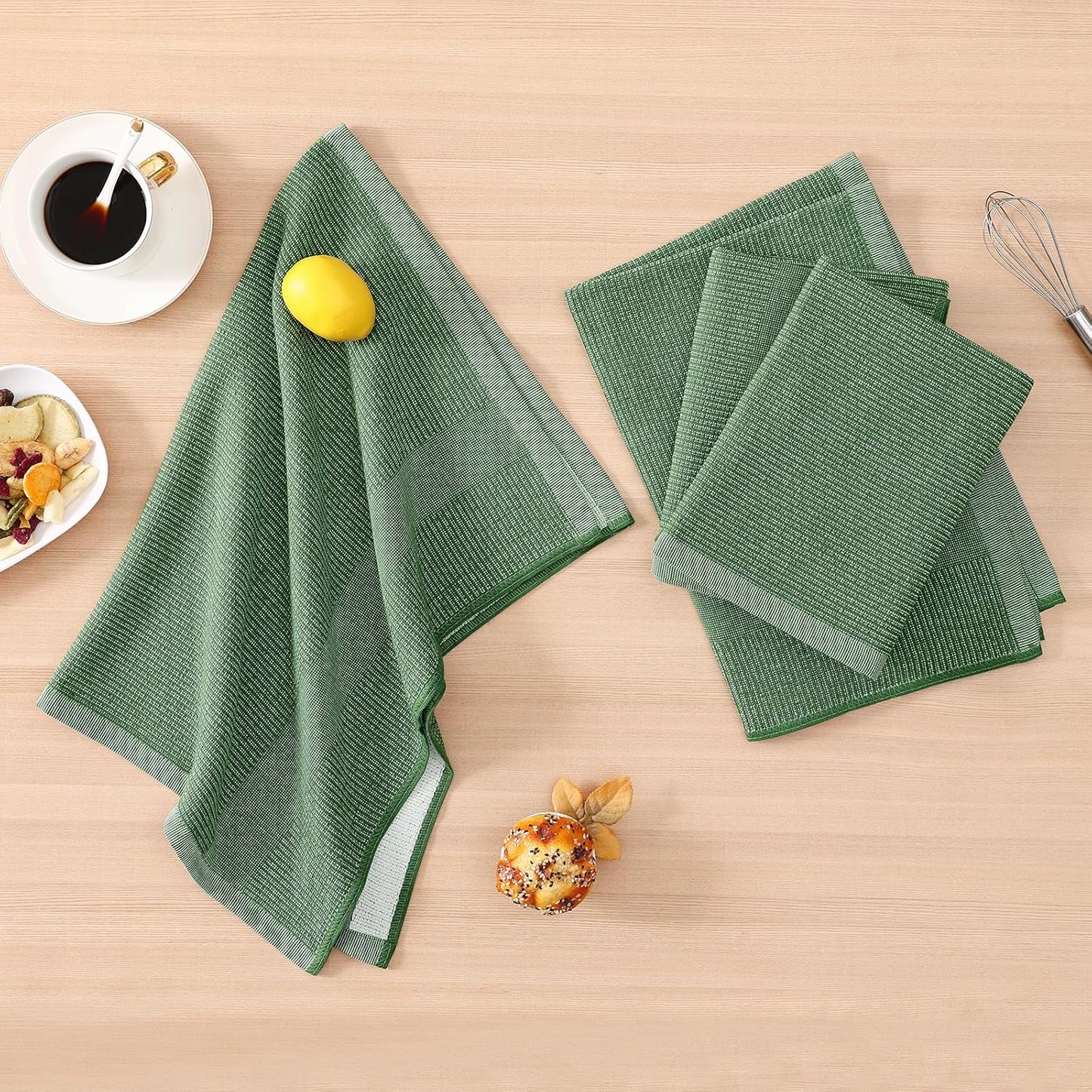 Homaxy Premium Kitchen Towels(18”x 28”, 12 Pack), Large Cotton Kitchen Hand Towels, Flat and Terry Dish Towels, 380 GSM Highly Absorbent Tea Towel Set with Hanging Loop, Grass Green