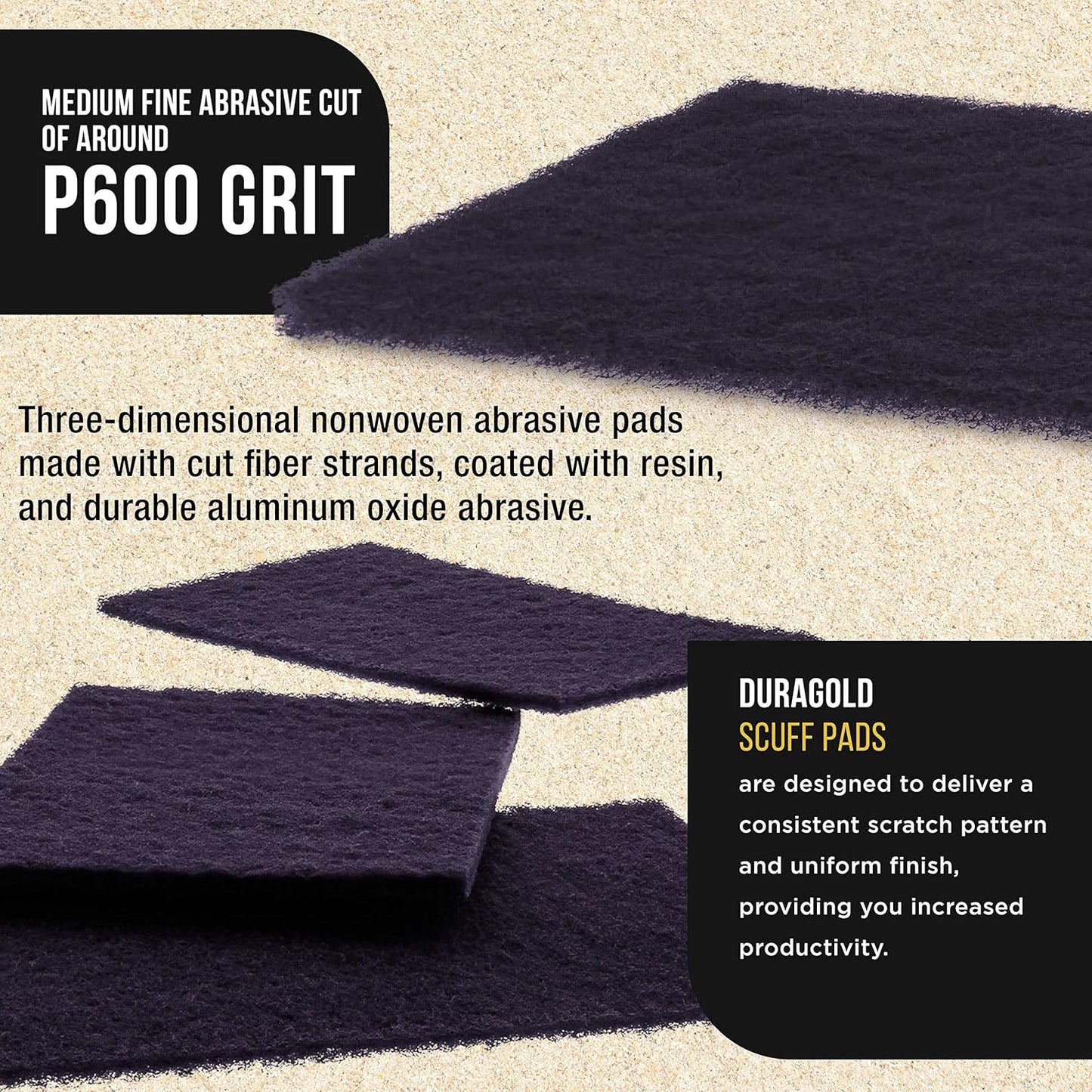 Dura-Gold Premium 6" x 9" Purple Medium Fine 600 Grit General Purpose Scuff Pads, Box of 10 - Scuffing, Scouring, Sanding, Cleaning, Blend Prep, Surface Adhesion Preparation - Automotive Auto Body