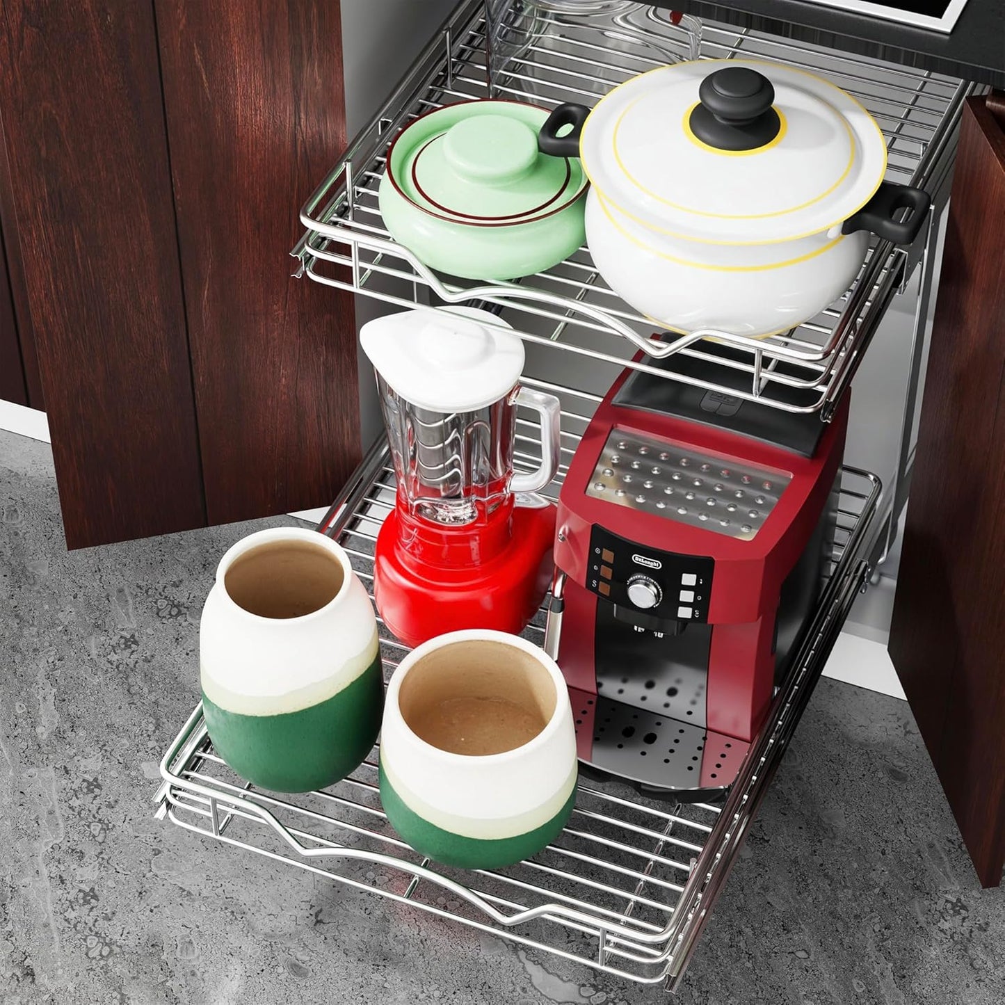 HOLDN’ STORAGE Two Tier Pull Out Cabinet Organizer, Individual Sliding Drawers - Heavy Duty Metal with Lifetime Limited Warranty - Anti Rust Chrome Finish - 30" W x 21”D x 16.5" H