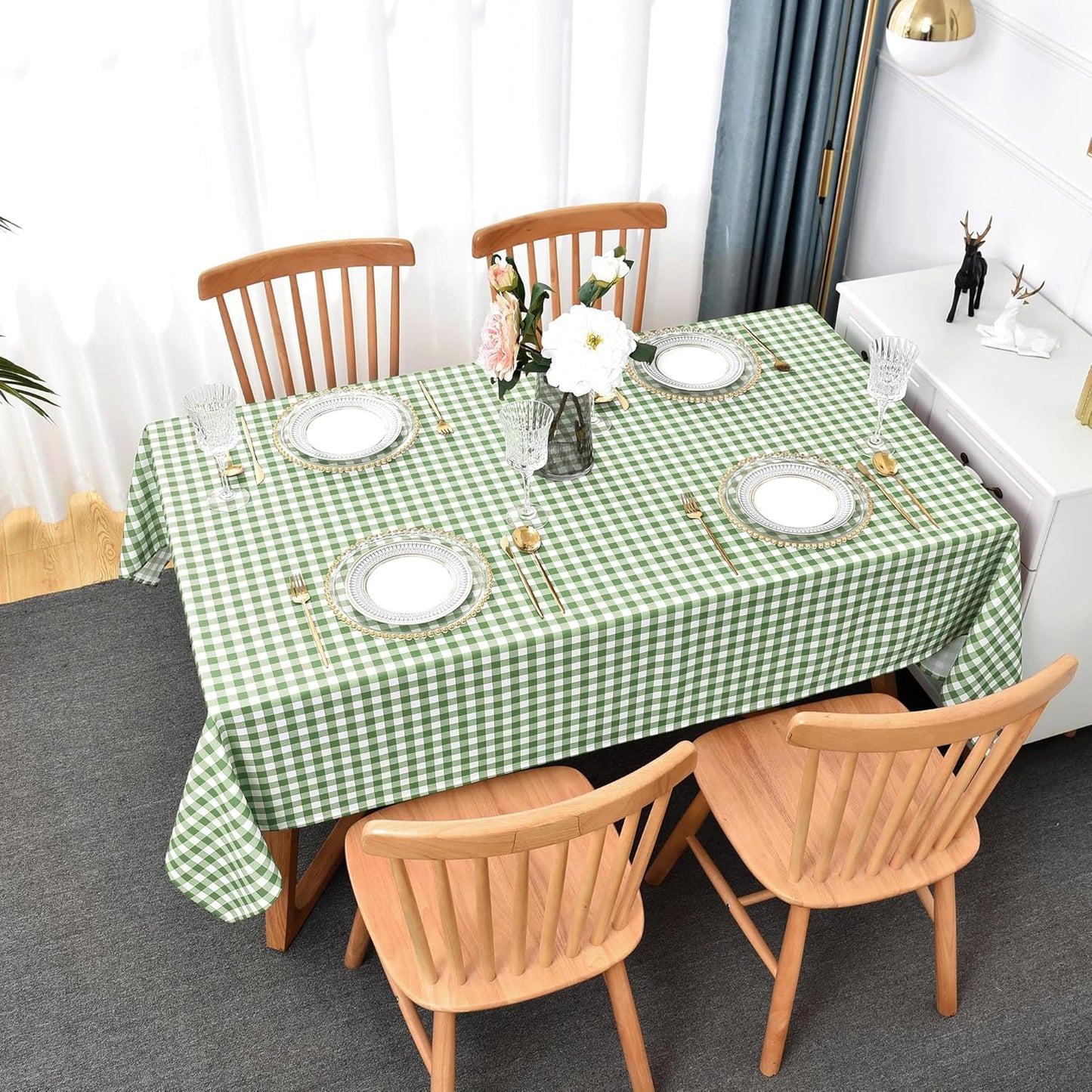 Classic Gingham Tablecloth Fabric - Oblong 58x120 Water Resistant Chequered Pattern Table Cloth for Indoor/Outdoor Use - Tabletop Cover for Birthday, Picnics, Gardens, and Parties