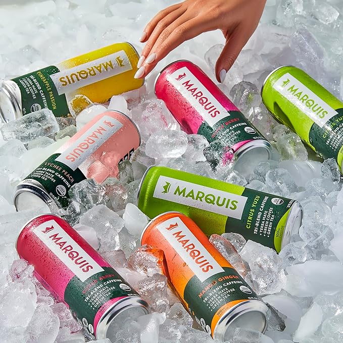 Marquis - Natural Energy Drink - Variety Pack - Sugar Free - 0 Calories - 100mg of Organic Plant Based Caffeine - Yerba Mate - Green Tea - Vitamin C & B Vitamins - Vegan - 12 oz Cans - 12 Pack