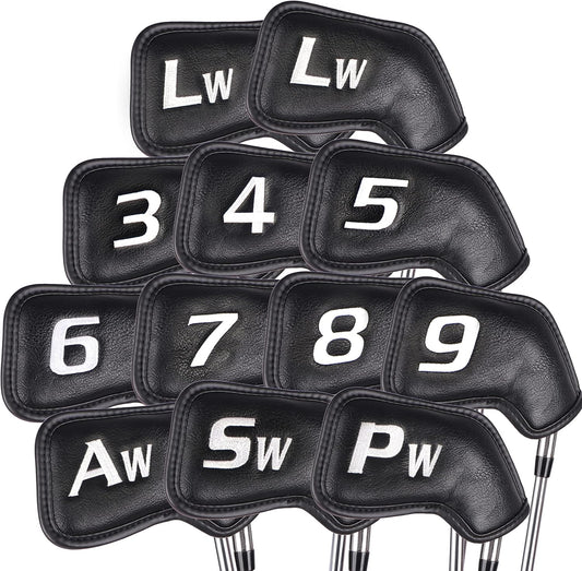 CHAMPKEY Premium Golf Club Covers for Men 12 Pack - Comfortable Polyurethane Golf Iron Covers - Ideal Golf Head Covers for Clubs