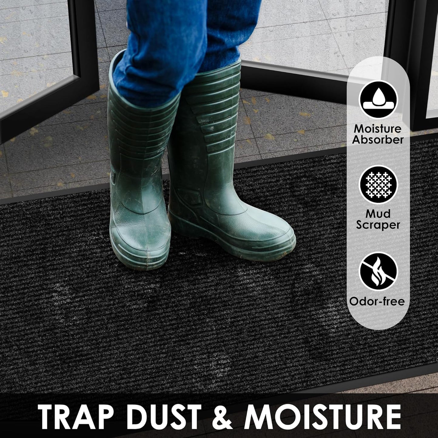 2′ x 4′ Front Door Mat Indoor Outdoor Entrance, Commercial Floor Mat Heavy Duty Dirt Trapper Entryway Doormat, Custom Size Non Slip Rubber Backing Welcome mat, Door Mat for High Traffic Area