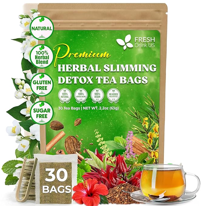 FreshDrinkUS, 30 Tea Bags Herbal Tea – Caffeine-Free Herbal Tea with Rooibos, Turmeric & Hibiscus – Loose Leaf Blend for Daily Rituals and Clean Living – Vegan, No Additives