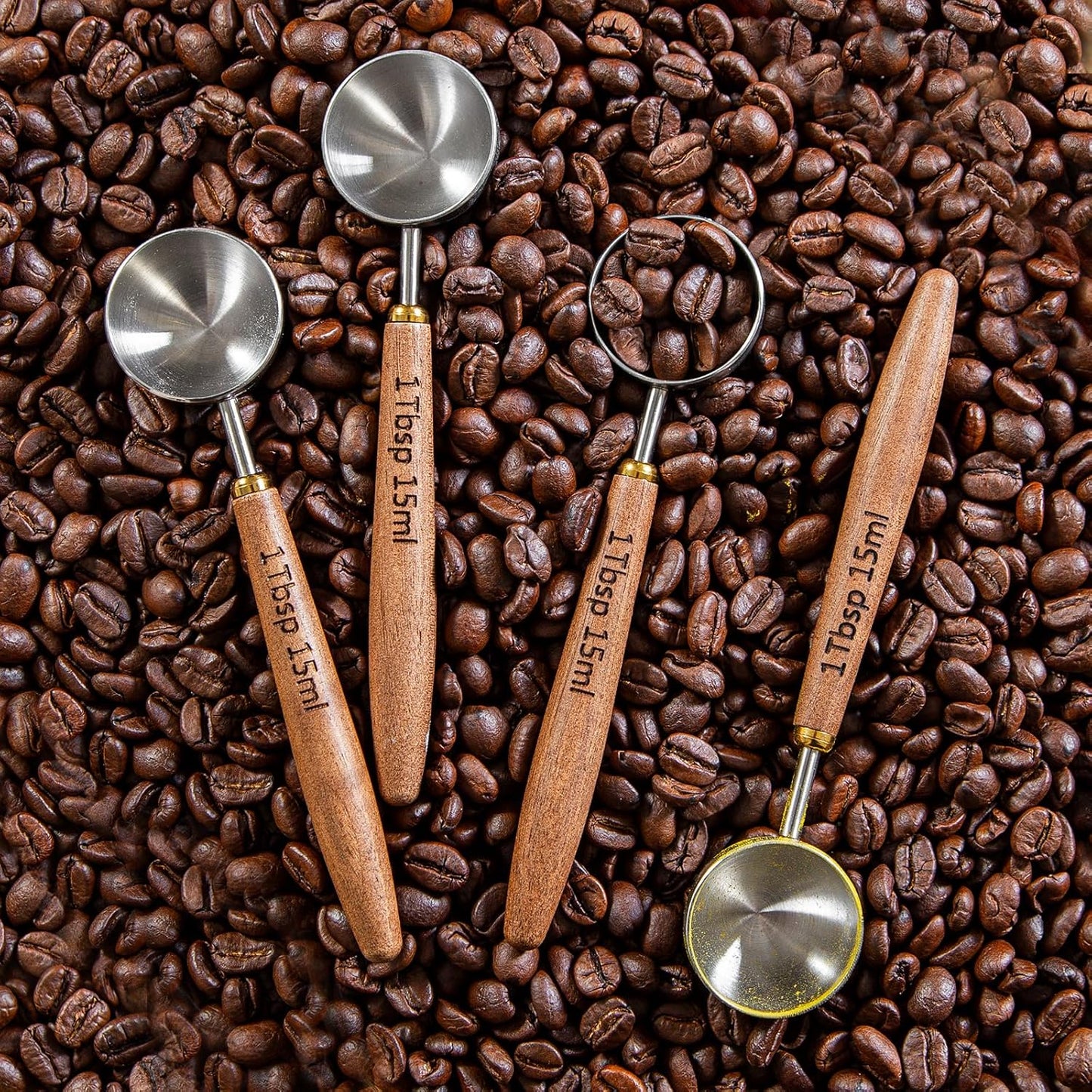 4PCS Wood Scoops for Jars Wooden Scoops for Canisters 1Tbsp Measuring Spoons for Coffee Bean Powder Coffee Scoop Measuring Scoop for Salt Sugar Multipurpose-Black Walnut+304 Stainless Steel