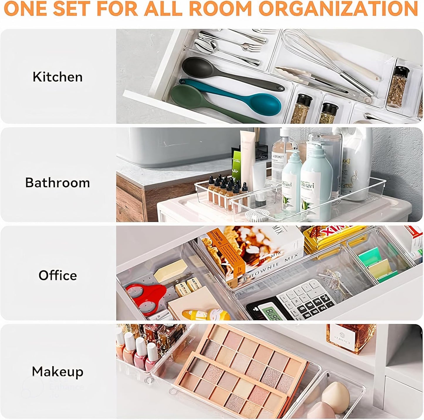 15-Pack Clear Drawer Organizer Set – Multi-Size Acrylic Storage Bins for Kitchen, Makeup, Office & Bathroom – Stackable Plastic Trays for Home, Desk & Vanity Organization