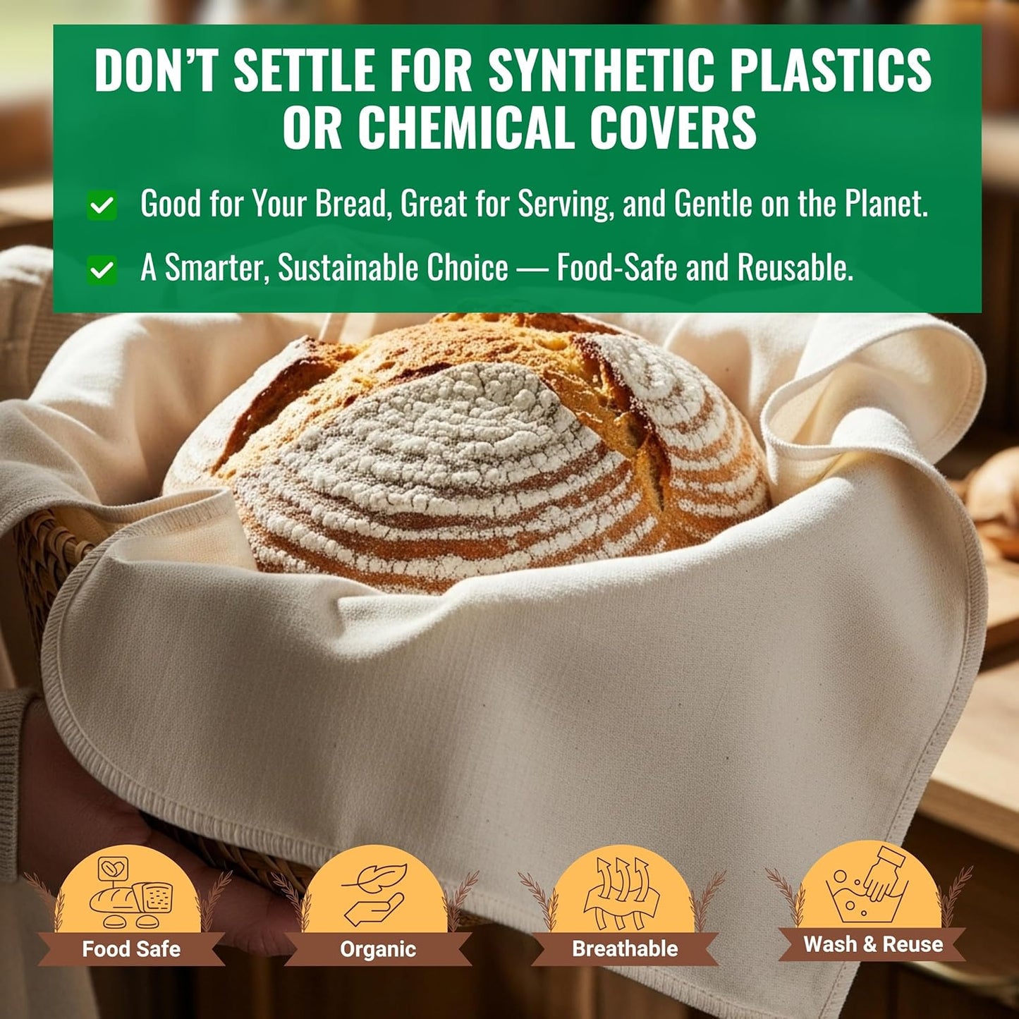 WHITEWRAP Flour Sack Towels for Bread Dough Proofing – 100% Unbleached Cotton, Thick Reusable Baking Cloth – 28"x28" Large Tea Towels for Baguettes, Ciabatta, Pastries – 3 Pack