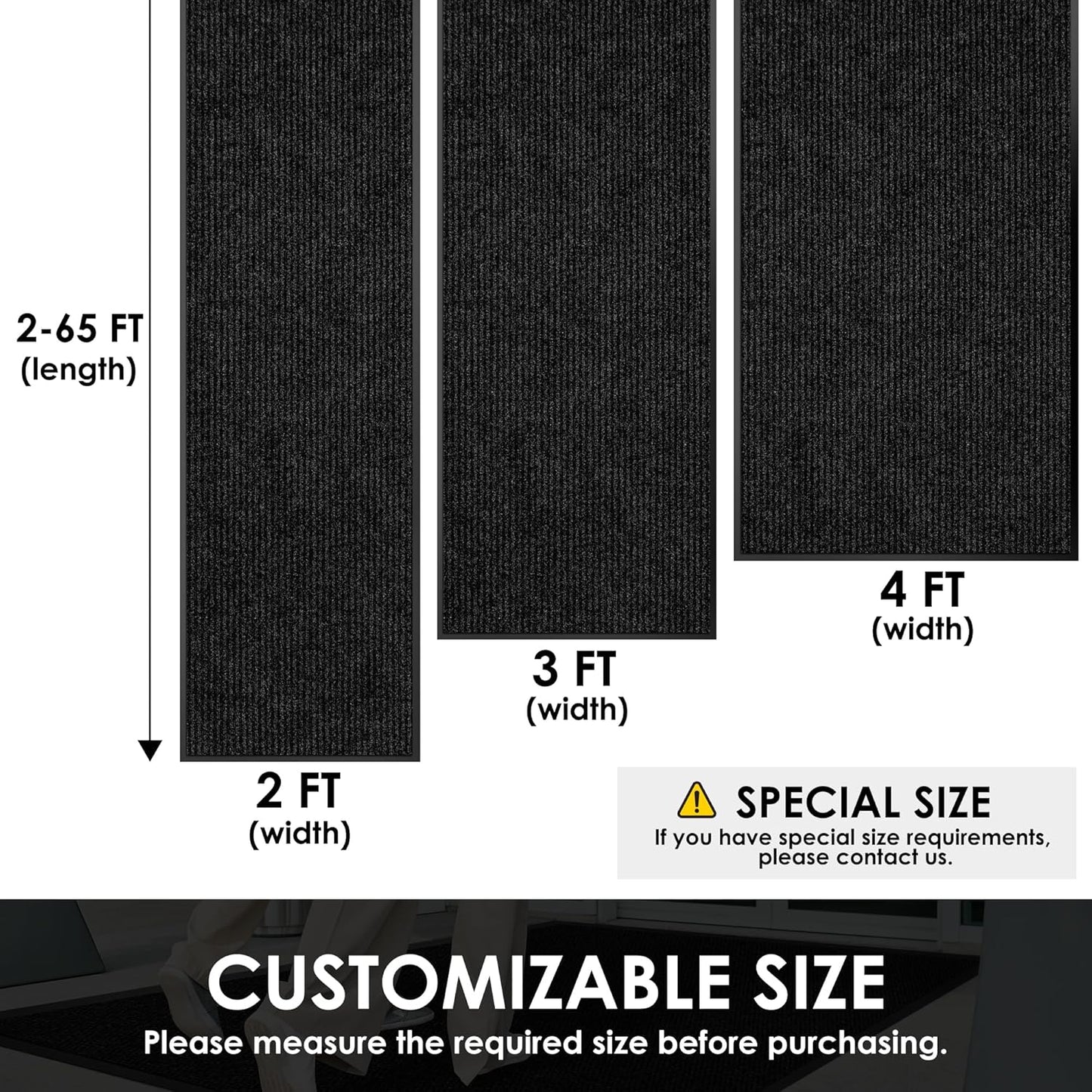 2′ x 14′ Front Door Mat Indoor Outdoor Entrance, Commercial Floor Mat Heavy Duty Dirt Trapper Entryway Doormat, Custom Size Non Slip Rubber Backing Welcome mat, Door Mat for High Traffic Area