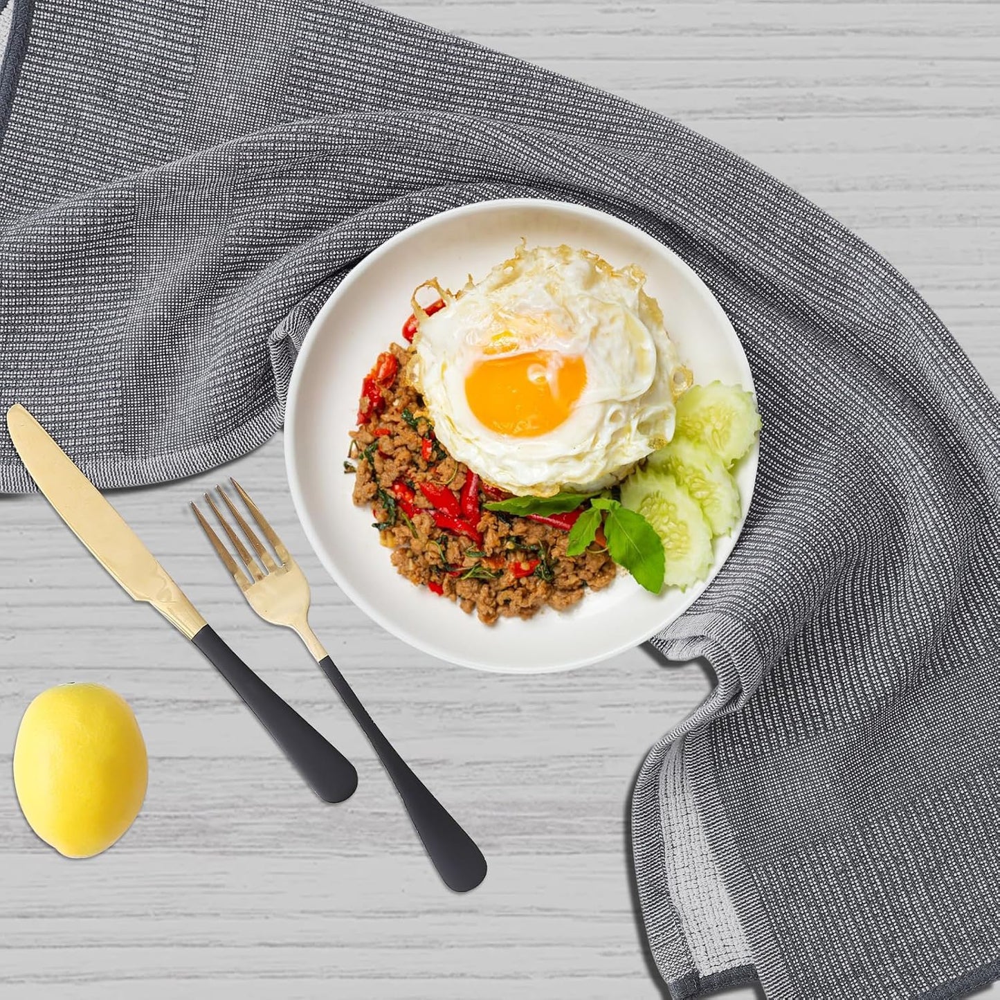 Homaxy Premium Kitchen Towels(18”x 28”, 6 Pack), Large Cotton Kitchen Hand Towels, Flat and Terry Dish Towels, 380 GSM Highly Absorbent Tea Towel Set with Hanging Loop, Navy Blue/Grey/Black