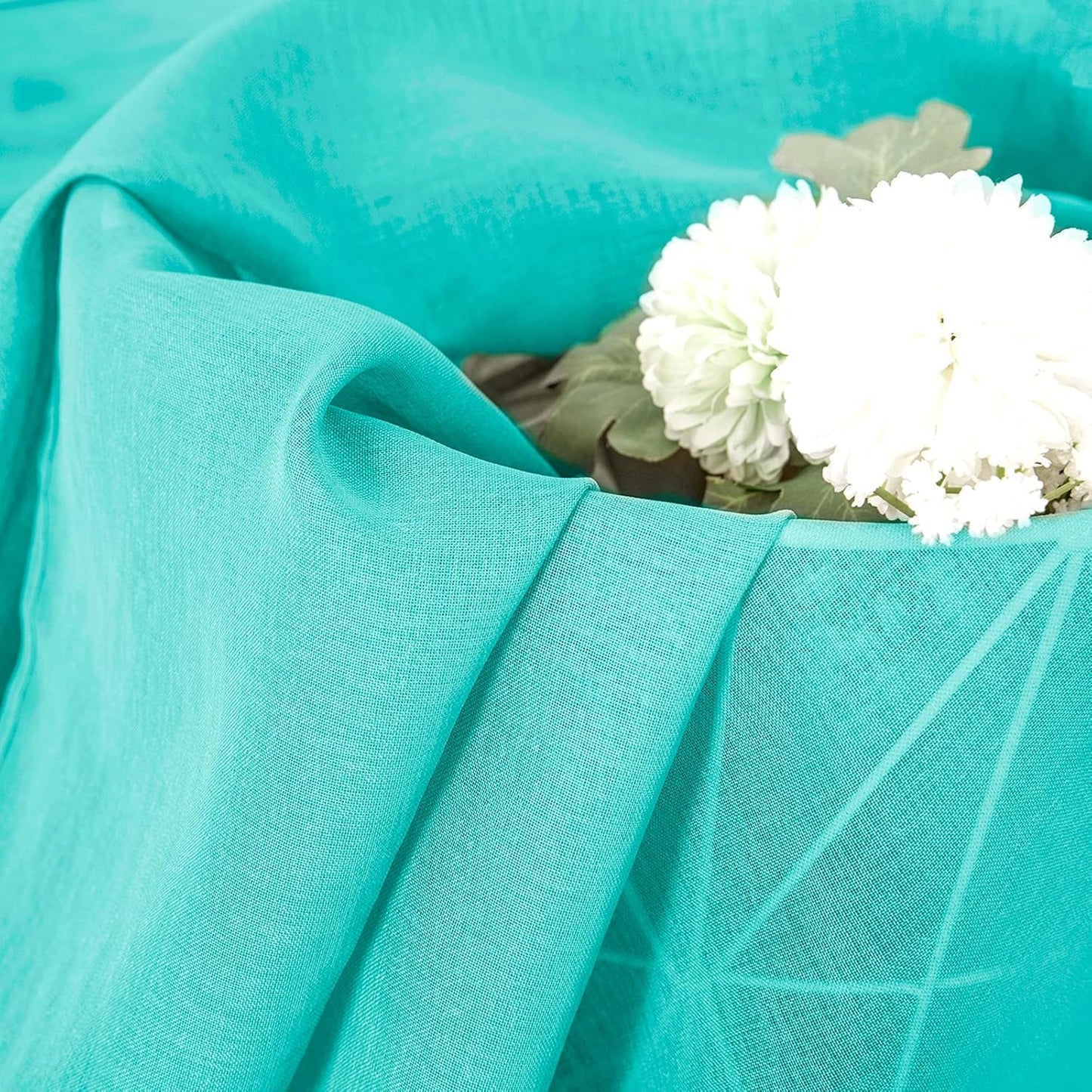 Tollpiz Sheer Curtains Linen Textured Bedroom Curtain Sheers Light Filtering Rod Pocket Voile Curtains for Living Room, 54 x 63 inches Long, Aqua Blue, Set of 2 Panels