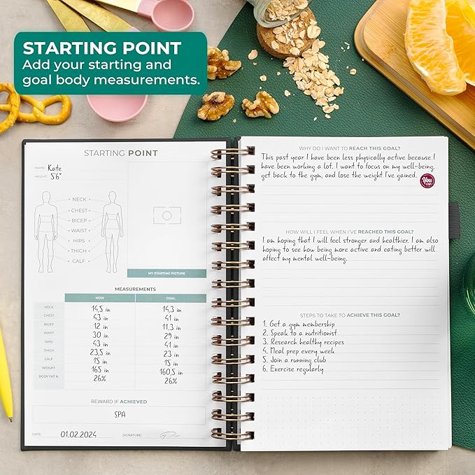 Clever Fox Food Journal Spiral - Daily Food Diary, Meal Prep Planner to Track Calories & Nutrients, Weight Loss Tracker Notebook (Black)