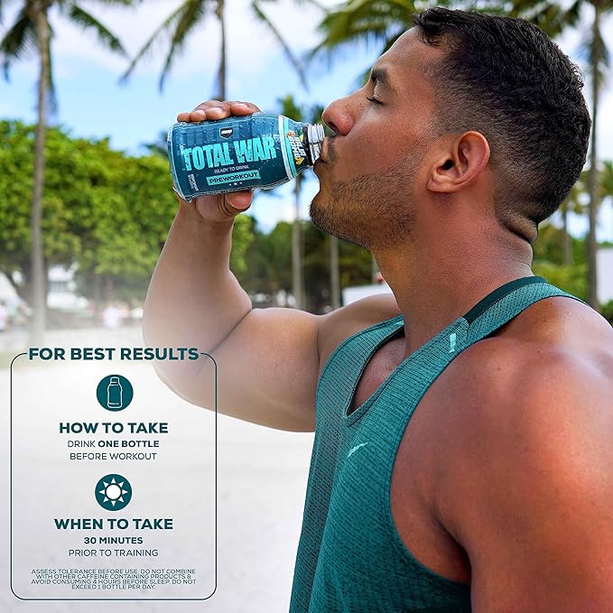 REDCON1 Total War Ready to Drink Preworkout, Baja Bomb - 350mg of Fast Acting RTD Caffeine - Beta Alanine + Citrulline Malate for Increased Pump (12 Servings)