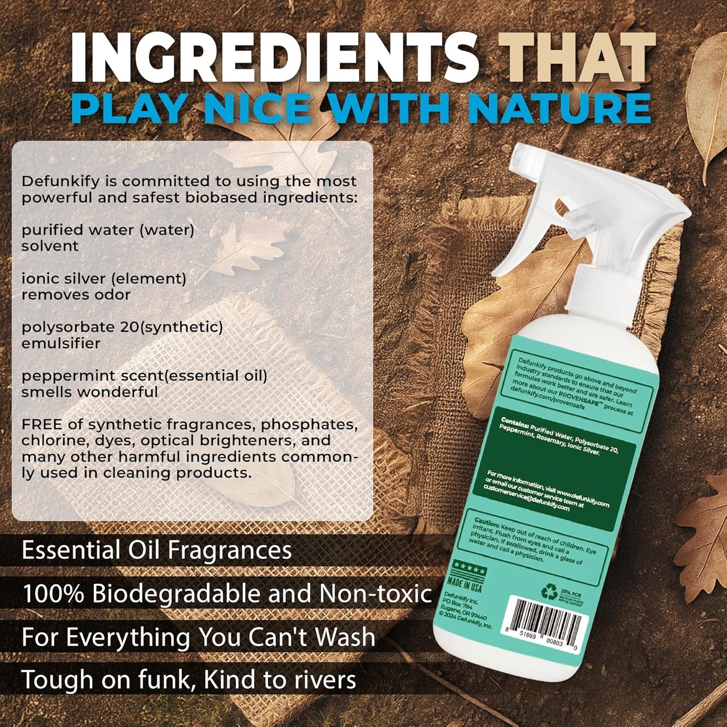 Odor Remover Spray, 16oz (2-Pack). 'Peppermint' Essential Oil Odor Eliminator for Strong Odors on Fabric, Shoes, Activewear. 'ProvenSafe' Deodorizer for Pets, Kids & Sensitive Gear w/Ionic Silver