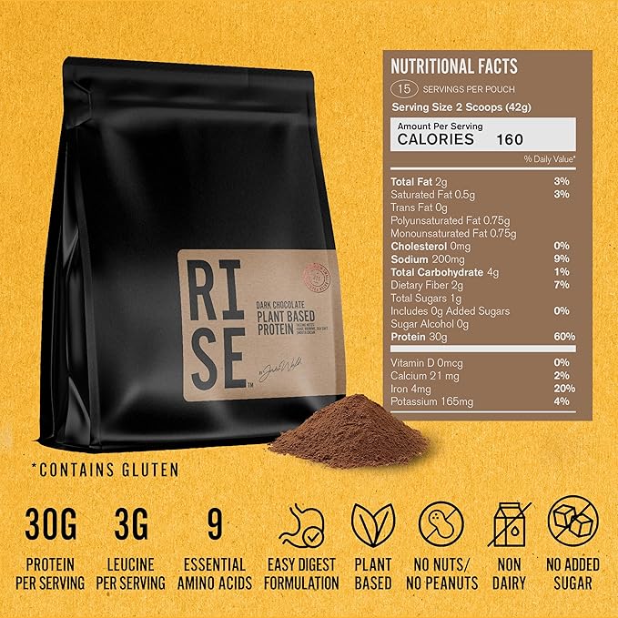 Dark Chocolate Protein Powder for Women & Men, Easy to Digest, Smooth & Creamy Dark Chocolate Plant Based Protein Powder Supports Overall Well-Being, 15 Servings (30g per Serving)